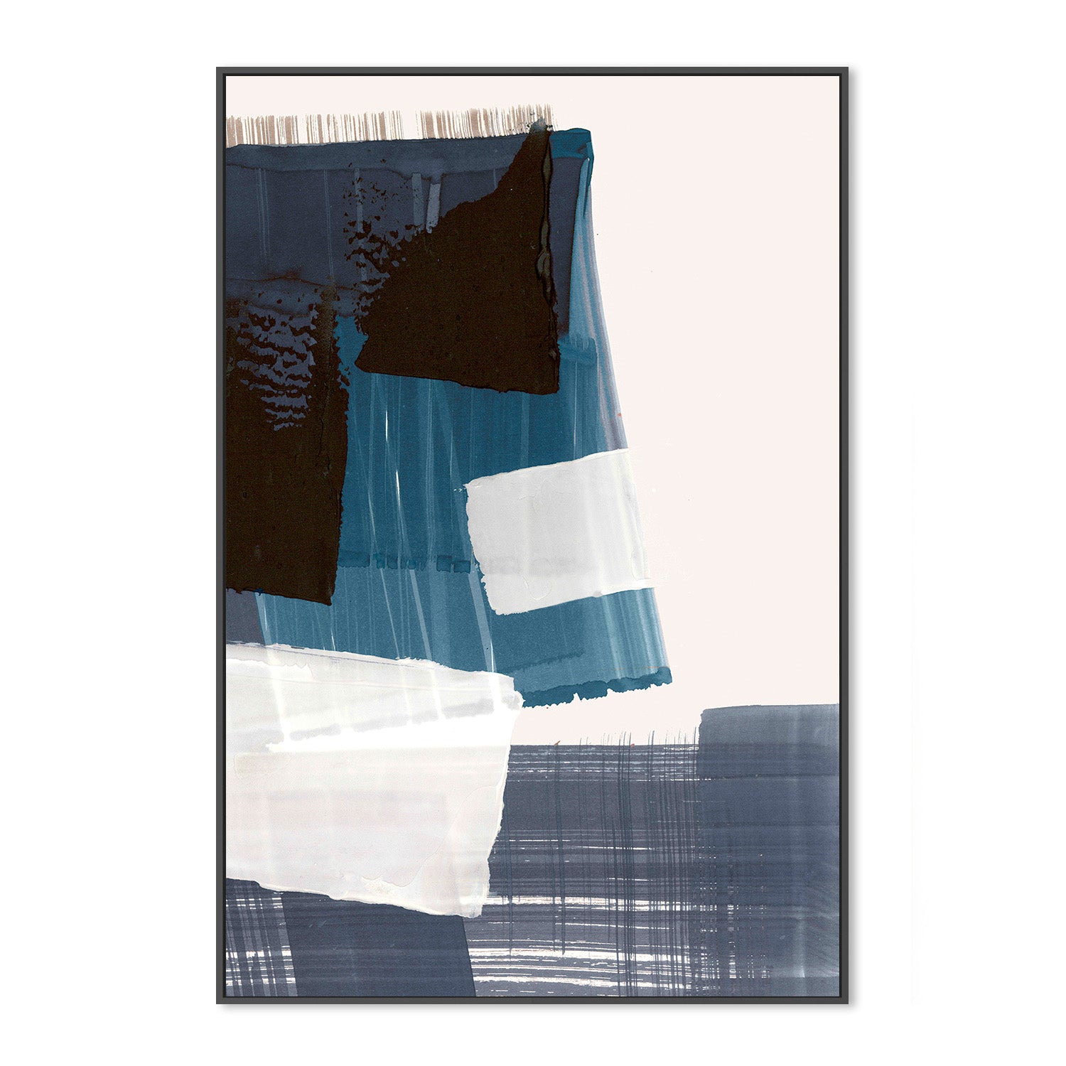 wall-art-print-canvas-poster-framed-Geometric Harmony in Blue and Black-3