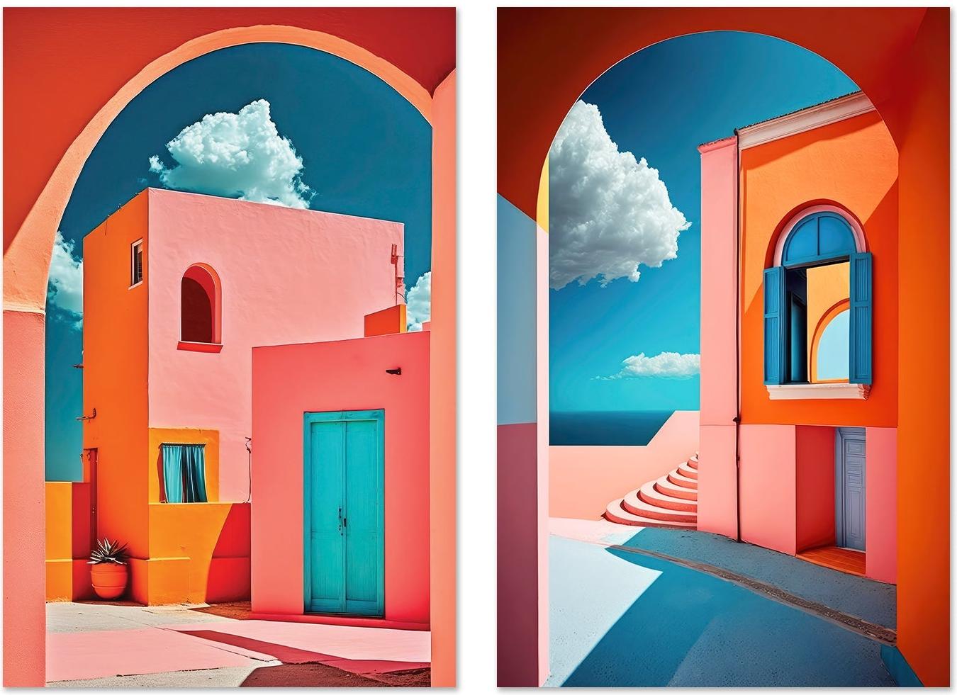 wall-art-print-canvas-poster-framed-Geometric Town, Set Of 2 , By Treechild-GIOIA-WALL-ART