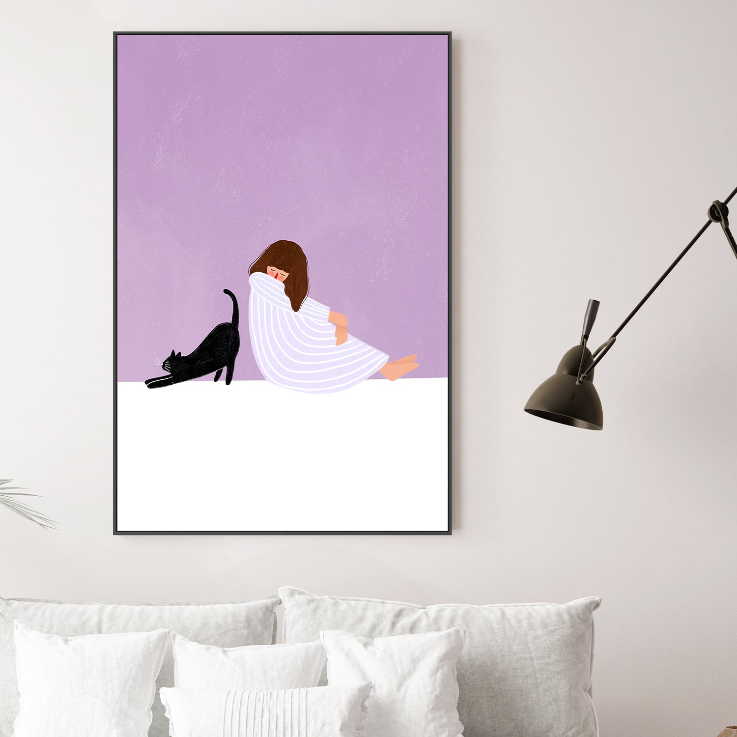 wall-art-print-canvas-poster-framed-Girl and Cat-2
