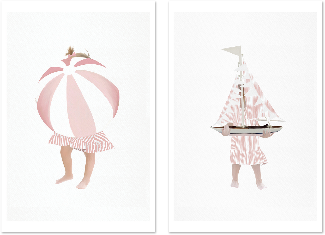 wall-art-print-canvas-poster-framed-Girl Holding Beach Ball and Boat, Set Of 2 , By Leah Straatsma-1