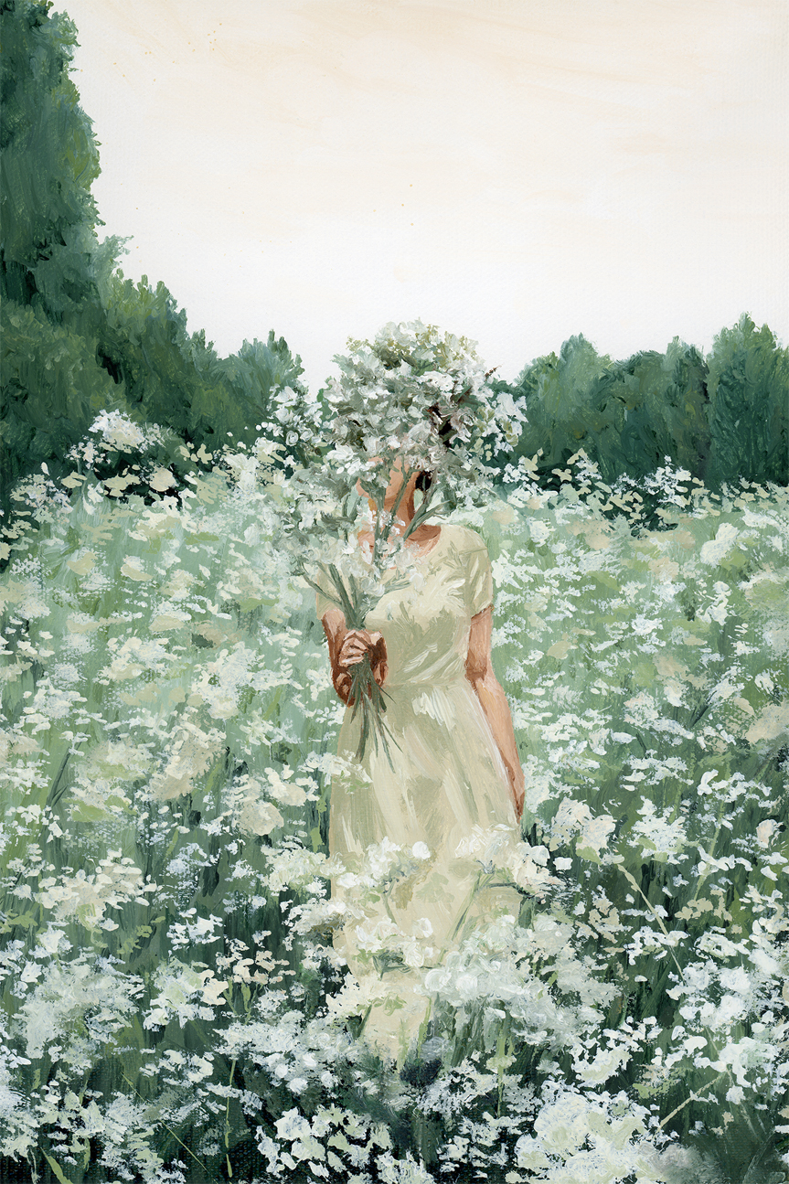 wall-art-print-canvas-poster-framed-Girl with flowers in green , By Amberlynn Lillie-1
