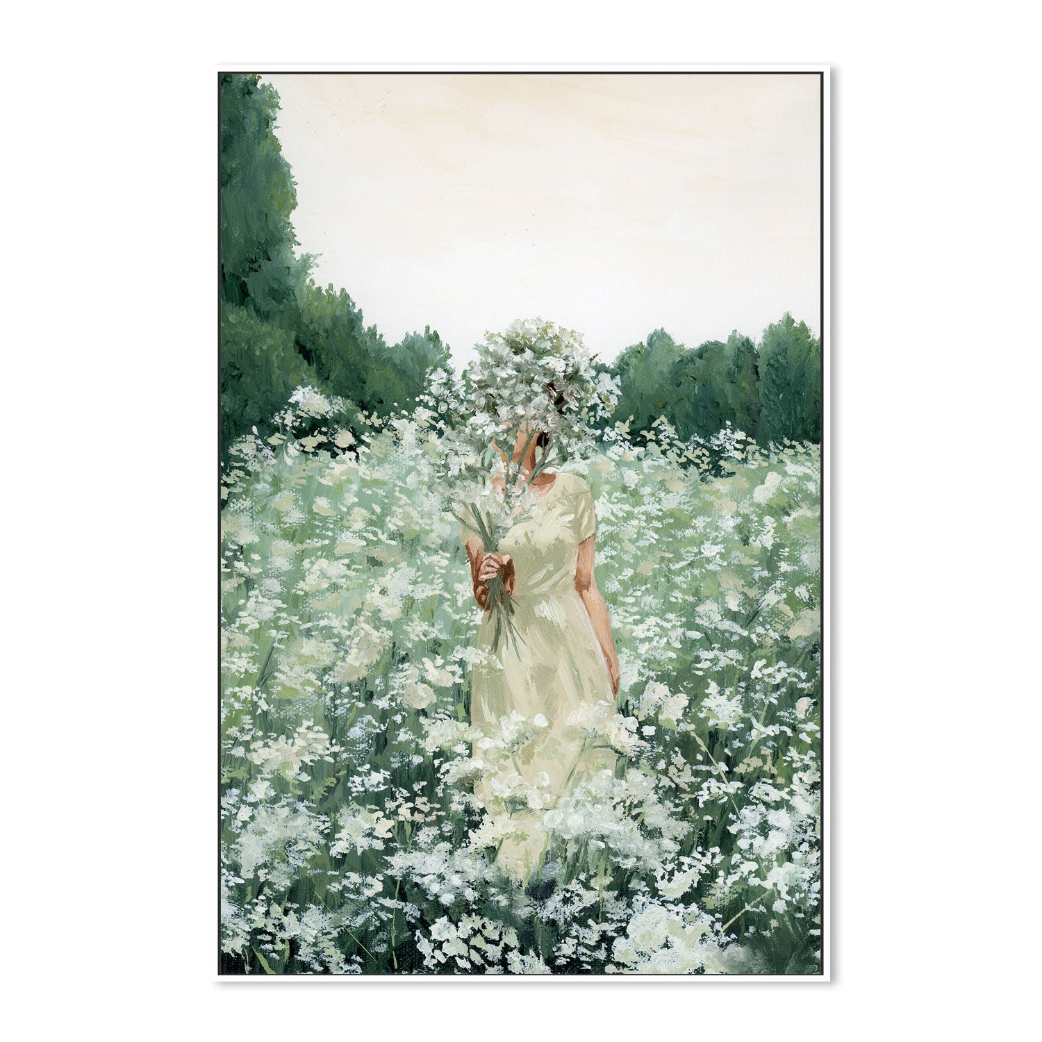 wall-art-print-canvas-poster-framed-Girl with flowers in green , By Amberlynn Lillie-5