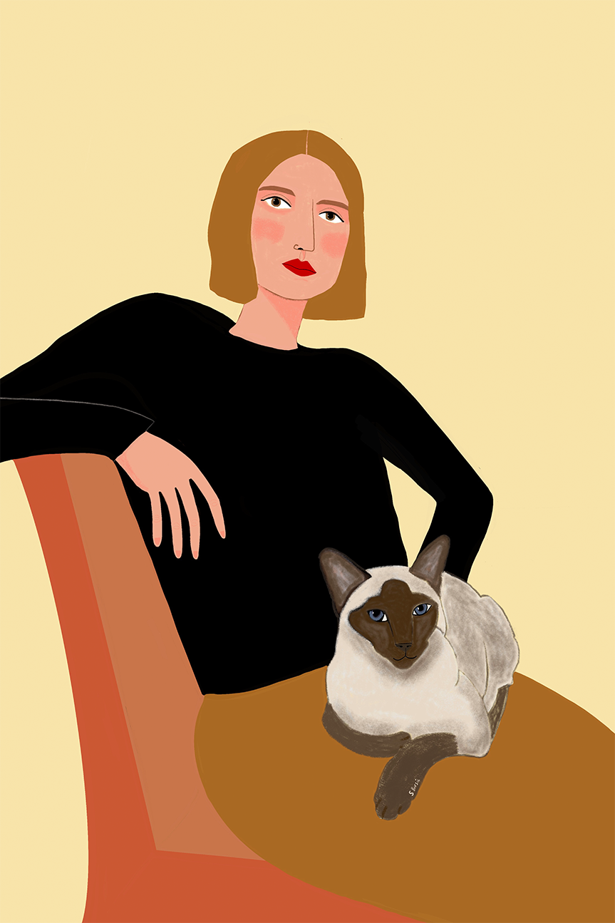 wall-art-print-canvas-poster-framed-Girl With Siamese Cat, Style A , By Sharyn Bursic-1