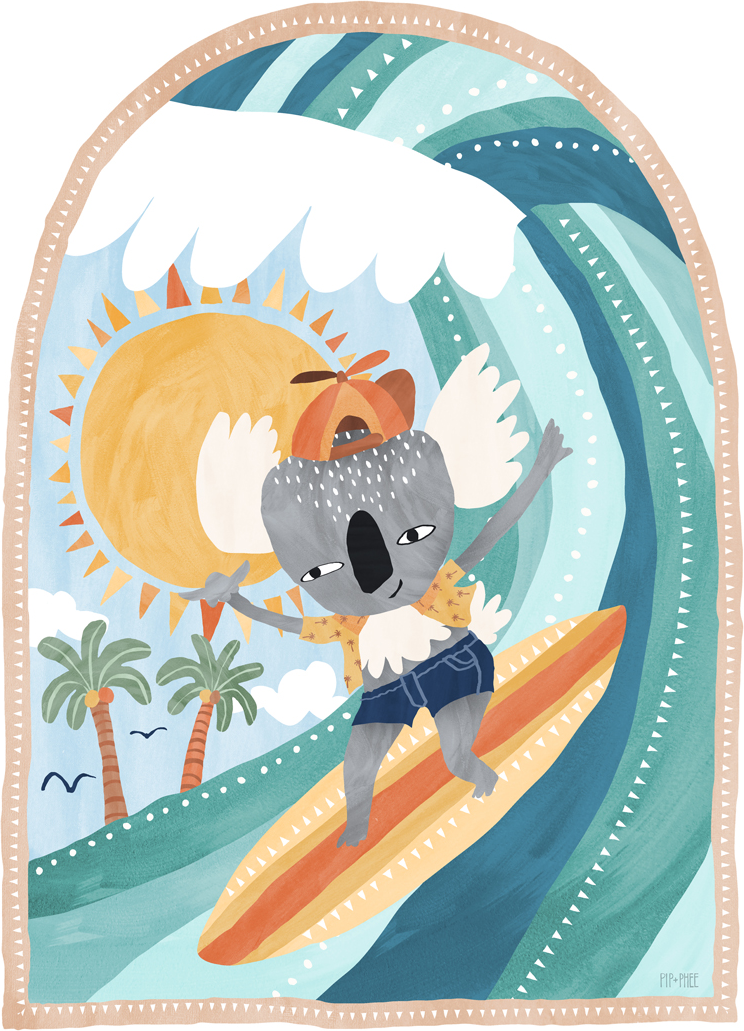 wall-art-print-canvas-poster-framed-Going Coconuts, Koala Surf , By Pip and Phee-1