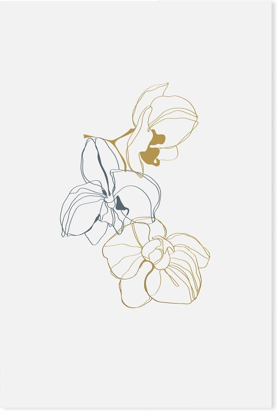 Gold And Navy Floral Lines, Style A Wall Art Print Framed Canvas Gioia Wall Art