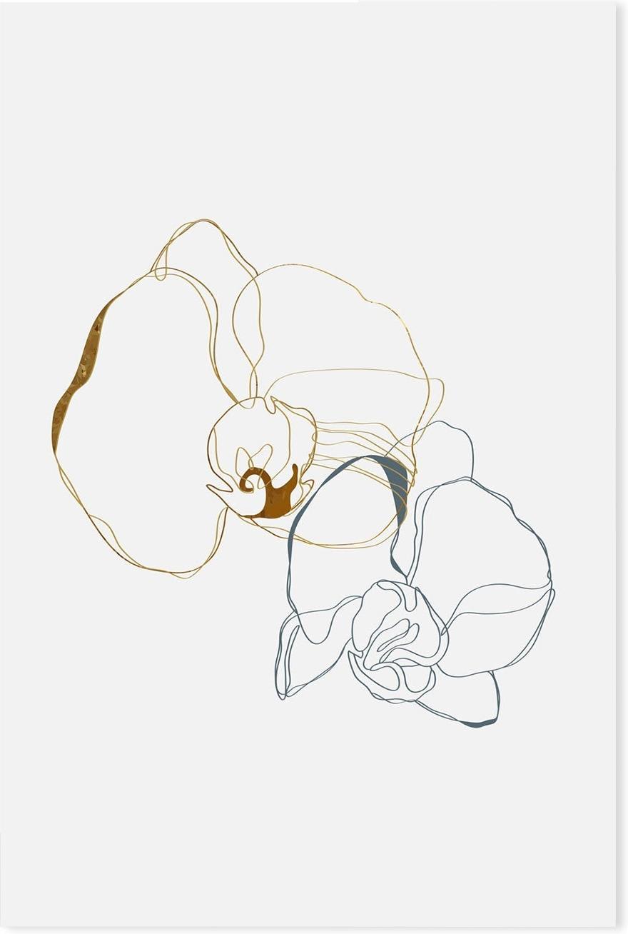 Gold And Navy Floral Lines, Style B Wall Art Print Framed Canvas Gioia Wall Art