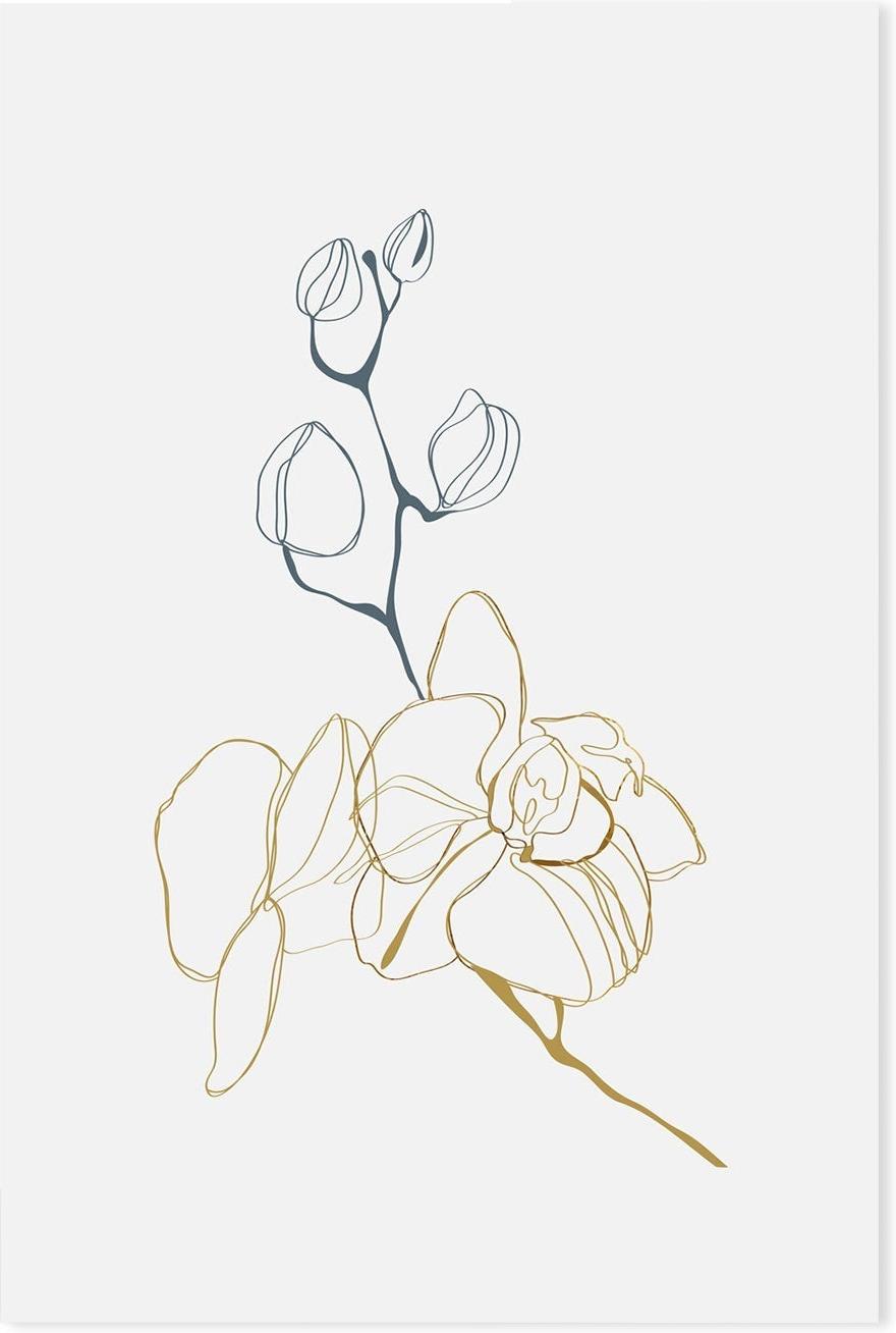 Gold And Navy Floral Lines, Style C Wall Art Print Framed Canvas Gioia Wall Art