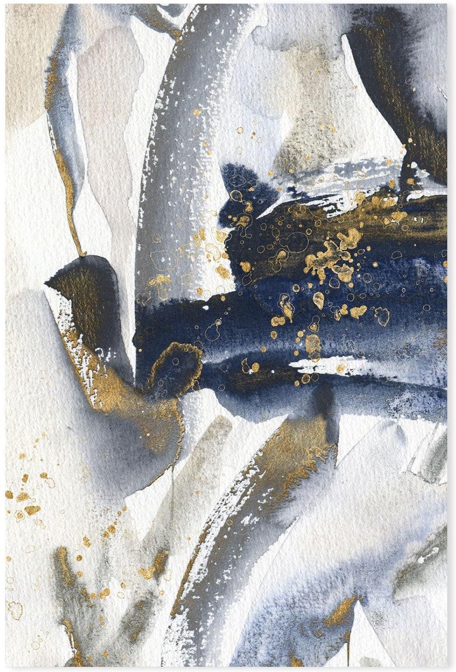 wall-art-print-canvas-poster-framed-Gold And Navy Watercolour, Style A-GIOIA-WALL-ART
