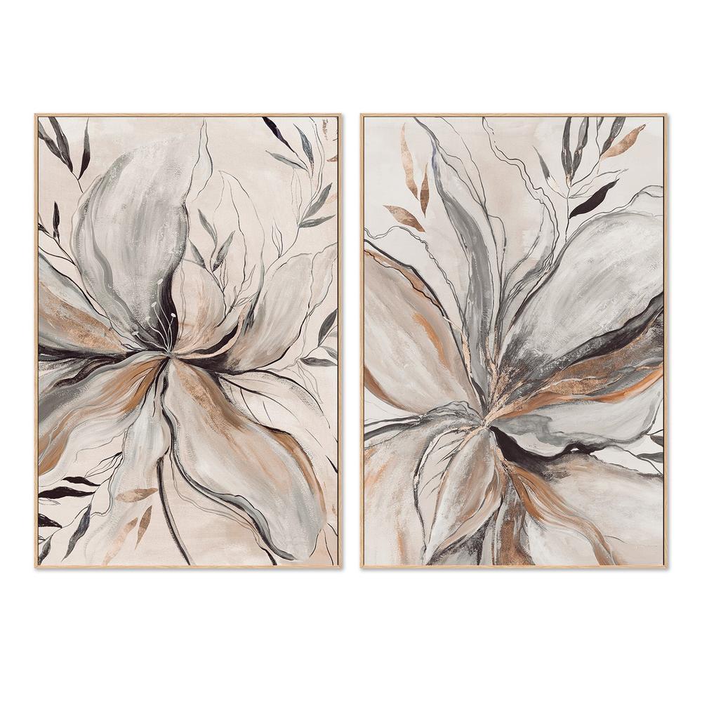 wall-art-print-canvas-poster-framed-Gold Brown Charcole Flower, Style A & B, Set Of 2 , By Asia Jensen-4