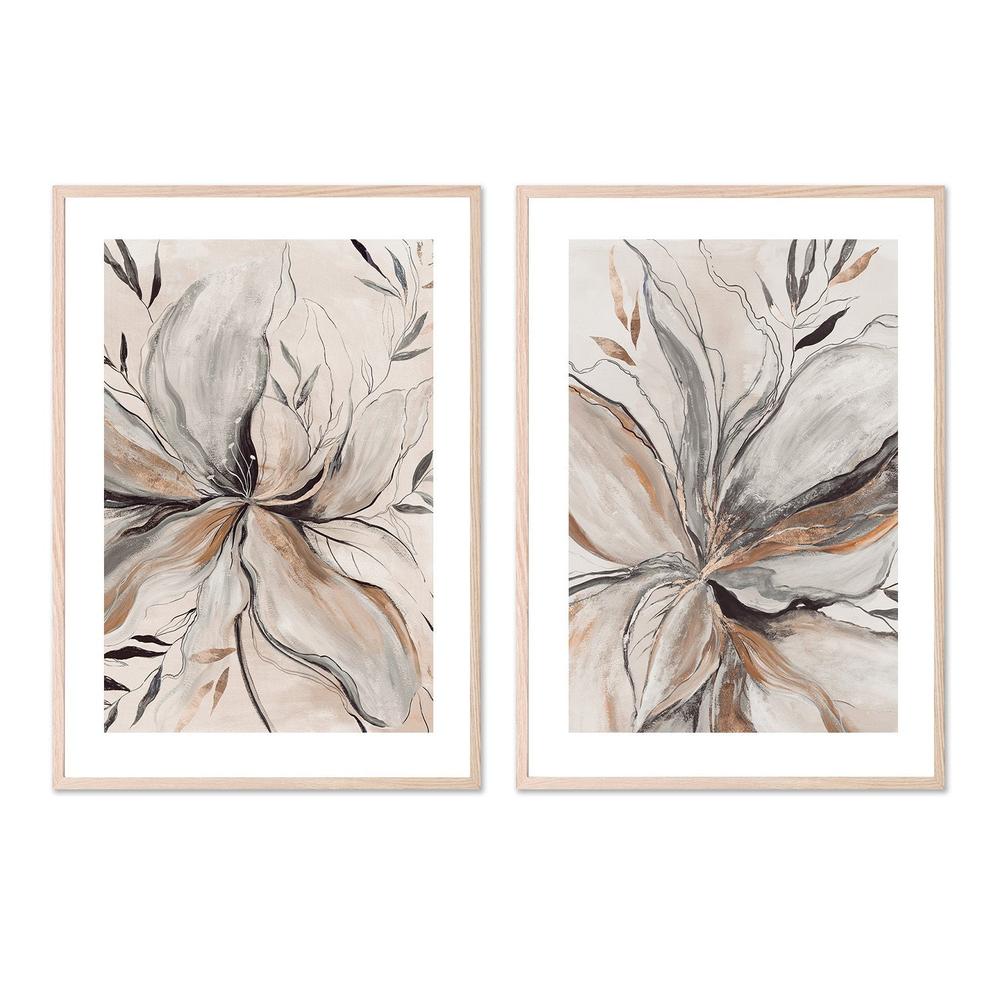wall-art-print-canvas-poster-framed-Gold Brown Charcole Flower, Style A & B, Set Of 2 , By Asia Jensen-6