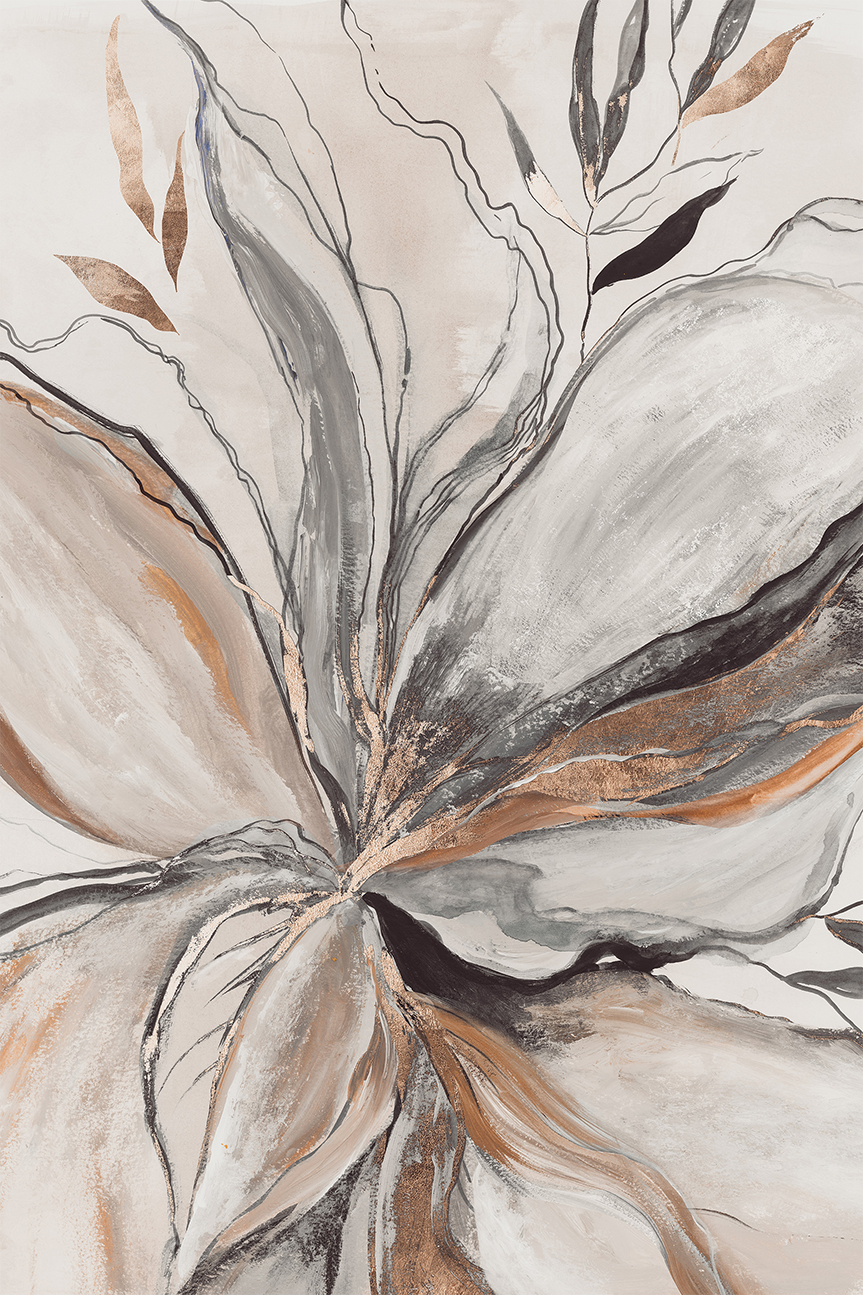 wall-art-print-canvas-poster-framed-Gold Brown Charcole Flower, Style B , By Asia Jensen-1