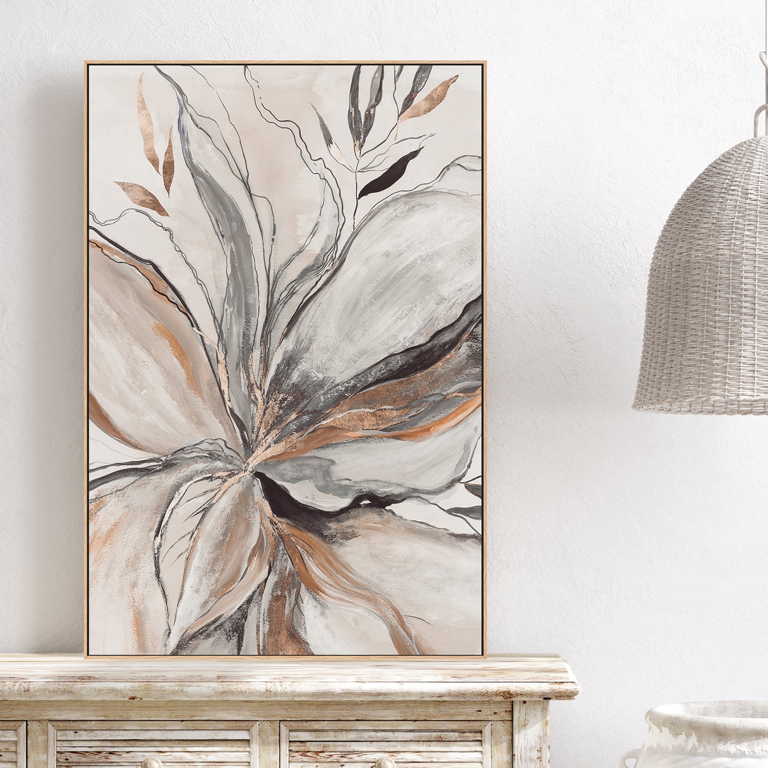 wall-art-print-canvas-poster-framed-Gold Brown Charcole Flower, Style B , By Asia Jensen-2