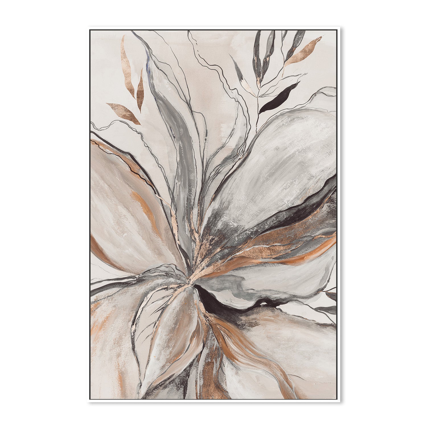 wall-art-print-canvas-poster-framed-Gold Brown Charcole Flower, Style B , By Asia Jensen-5
