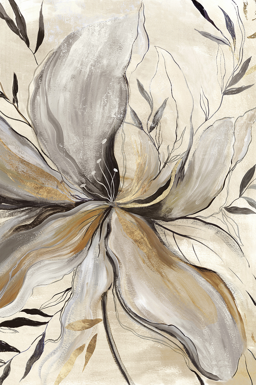 wall-art-print-canvas-poster-framed-Gold Charcole Flower, Style A , By Asia Jensen-1