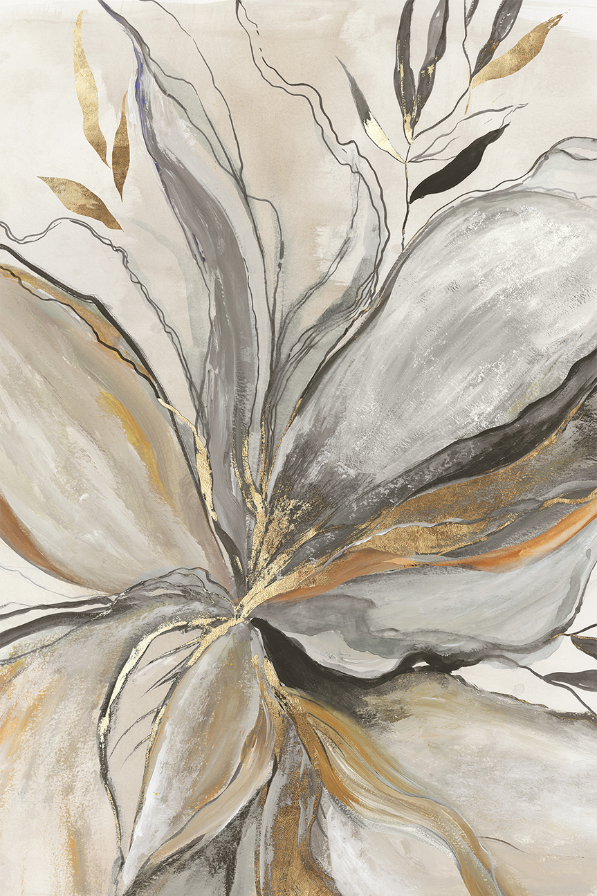 wall-art-print-canvas-poster-framed-Gold Charcole Flower, Style B , By Asia Jensen-1