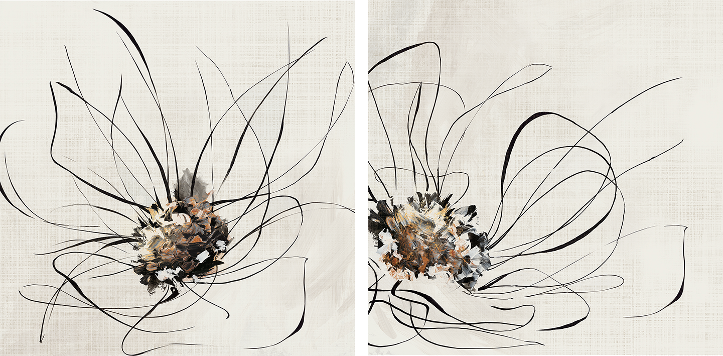 wall-art-print-canvas-poster-framed-Golden Flower Lines, Style A & B, Set Of 2 , By Alex Black-1