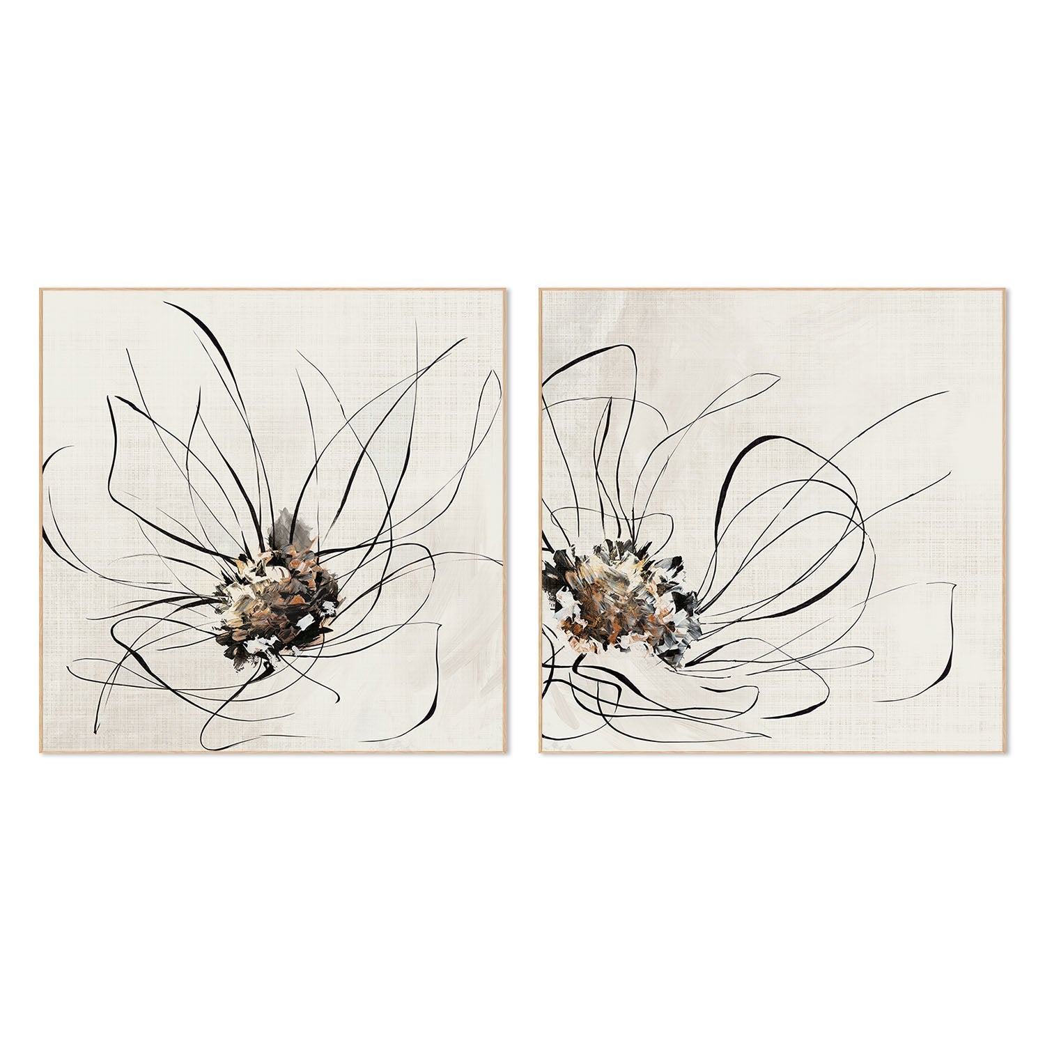 wall-art-print-canvas-poster-framed-Golden Flower Lines, Style A & B, Set Of 2 , By Alex Black-4
