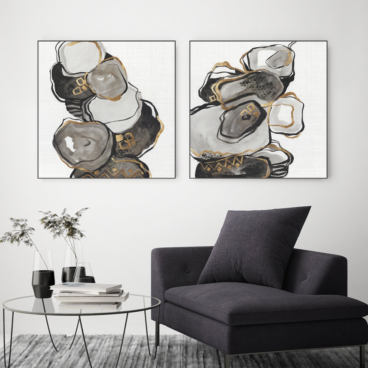 wall-art-print-canvas-poster-framed-Golden Gate, Style A & B, Set Of 2 , By Leda Robertson-2