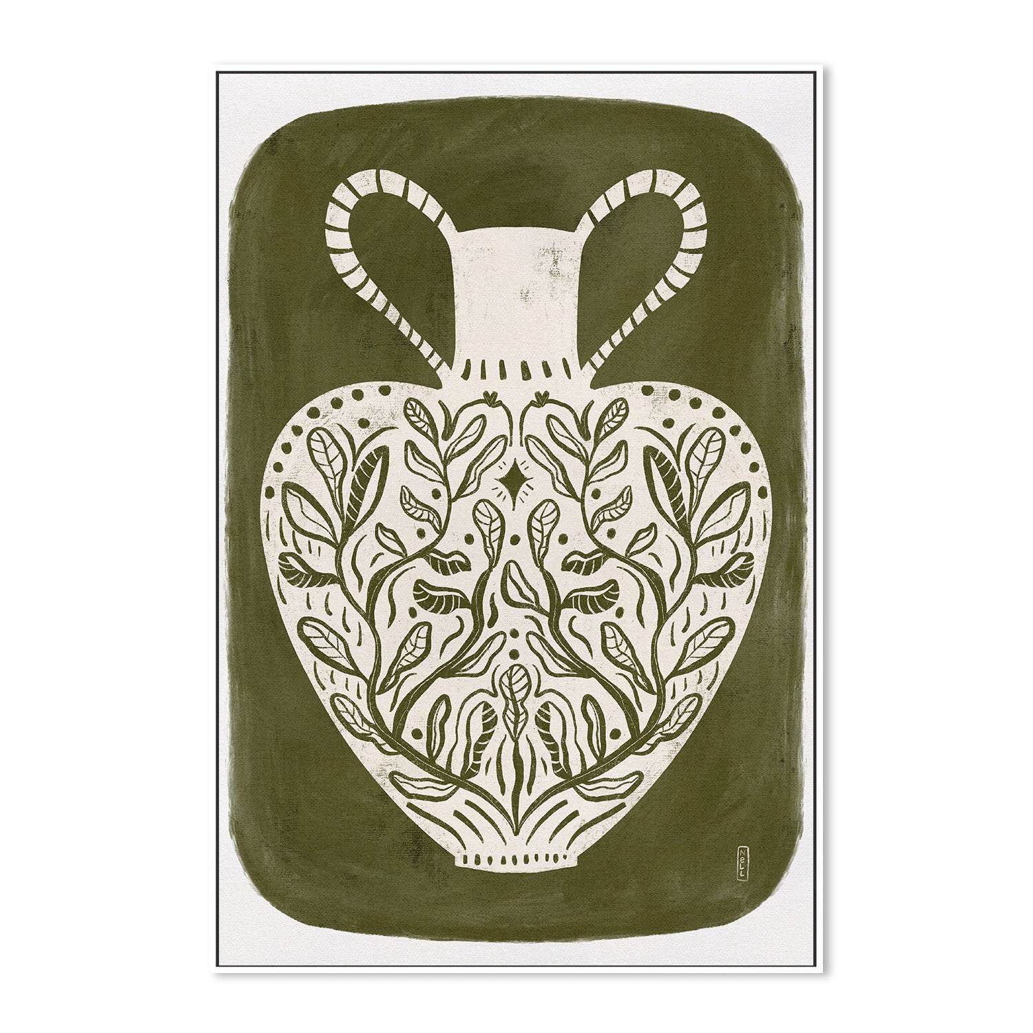 wall-art-print-canvas-poster-framed-Greek Vase Olive Green Illustration-5