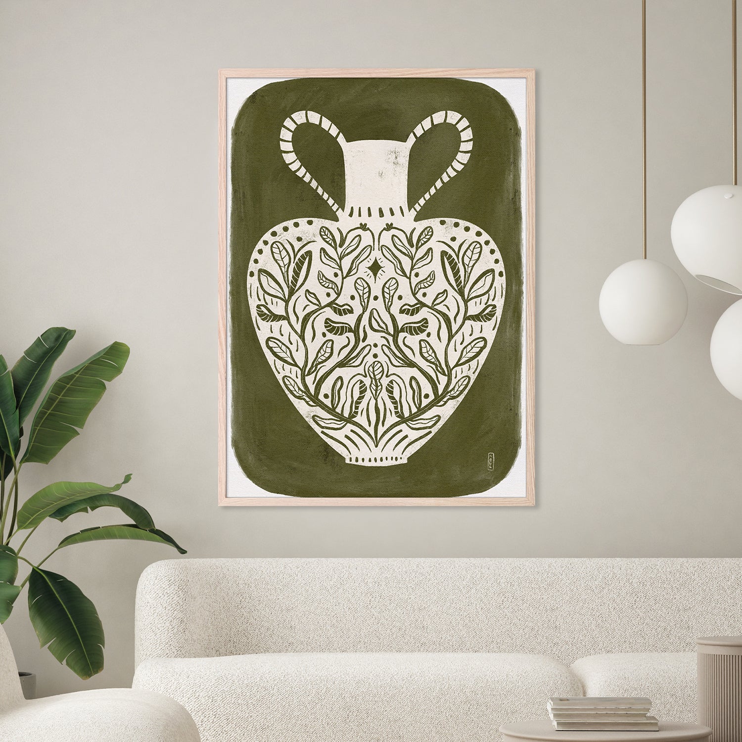 wall-art-print-canvas-poster-framed-Greek Vase Olive Green Illustration-7