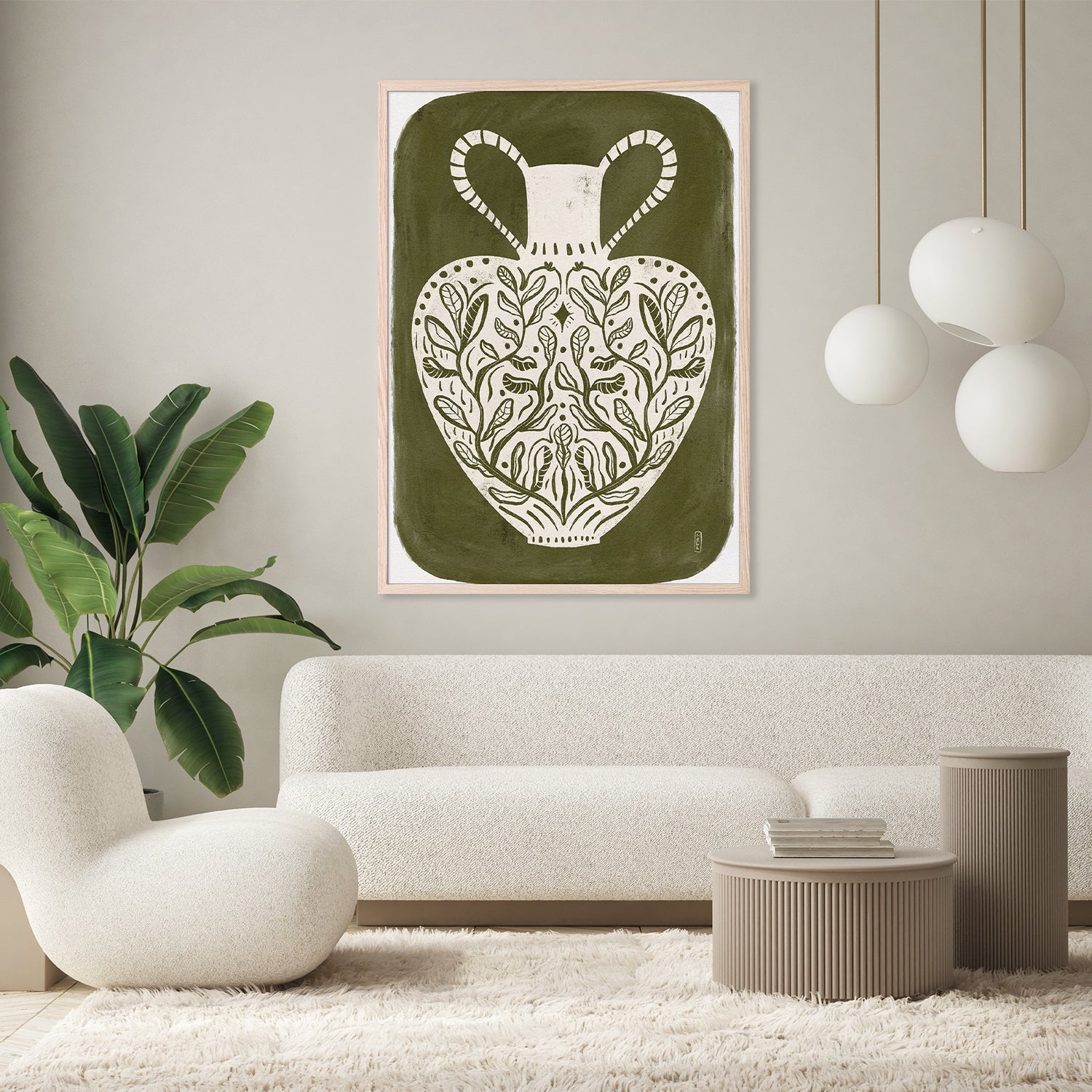 wall-art-print-canvas-poster-framed-Greek Vase Olive Green Illustration-8