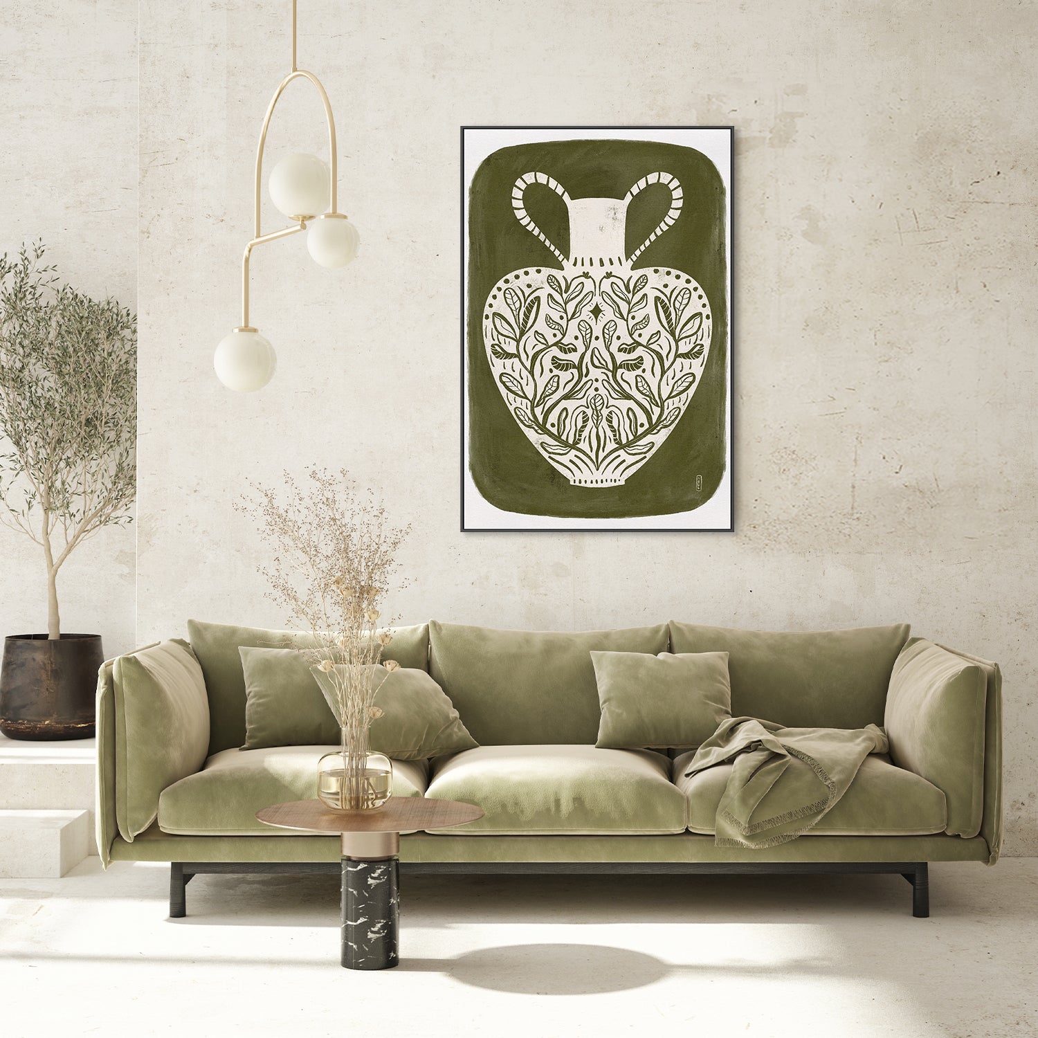 wall-art-print-canvas-poster-framed-Greek Vase Olive Green Illustration-9