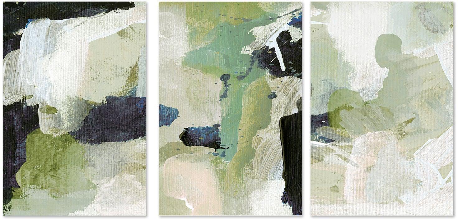 wall-art-print-canvas-poster-framed-Green Abstract, Set Of 3 , By Dan Hobday-by-Dan Hobday-Gioia Wall Art