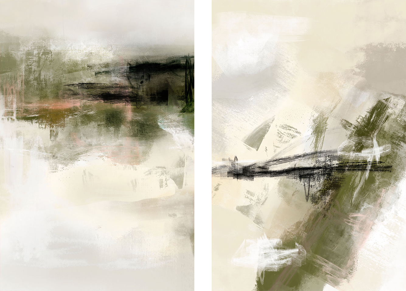 wall-art-print-canvas-poster-framed-Green And Beige, Style A & B, Set Of 2 , By Karine Tonial Grimm-1