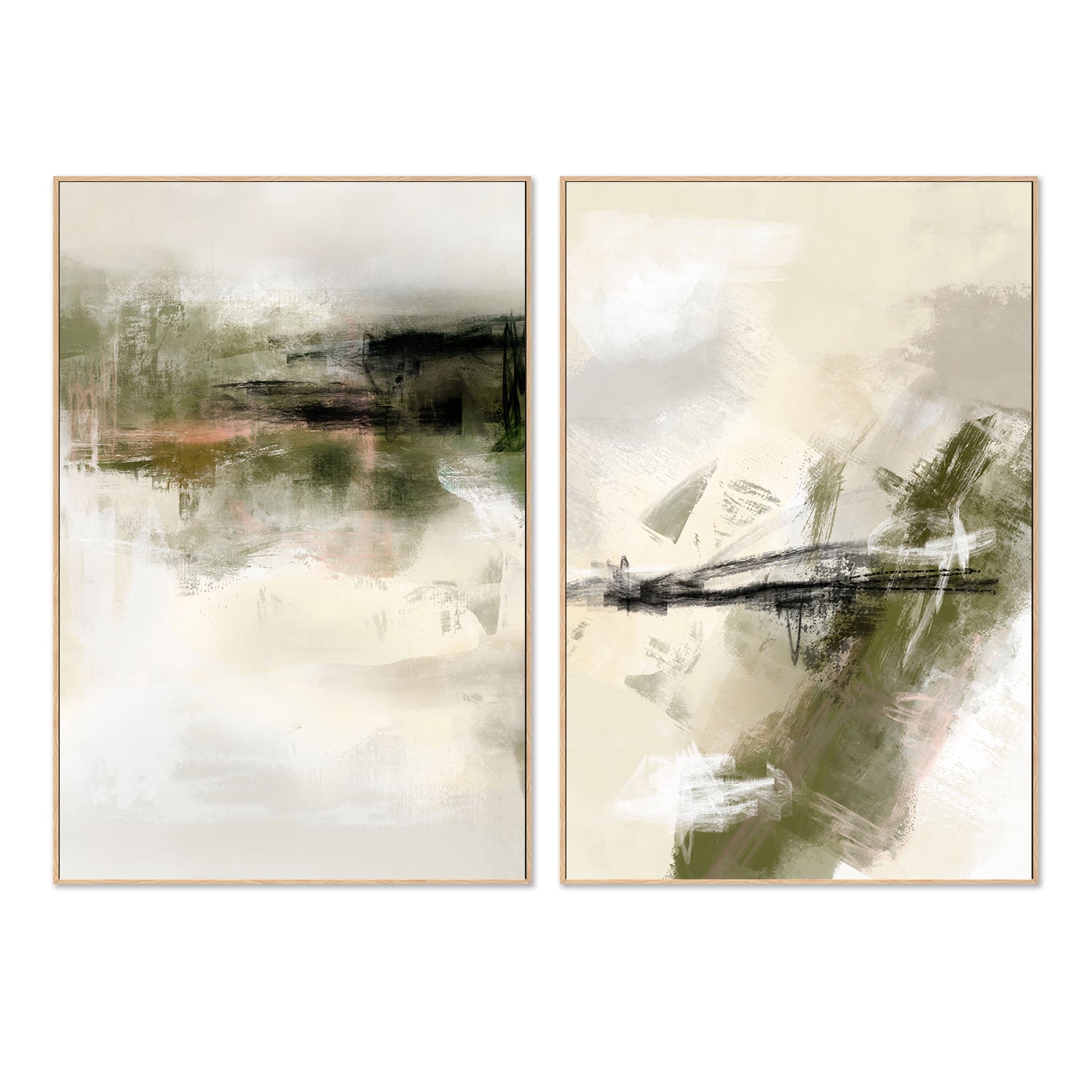 wall-art-print-canvas-poster-framed-Green And Beige, Style A & B, Set Of 2 , By Karine Tonial Grimm-4