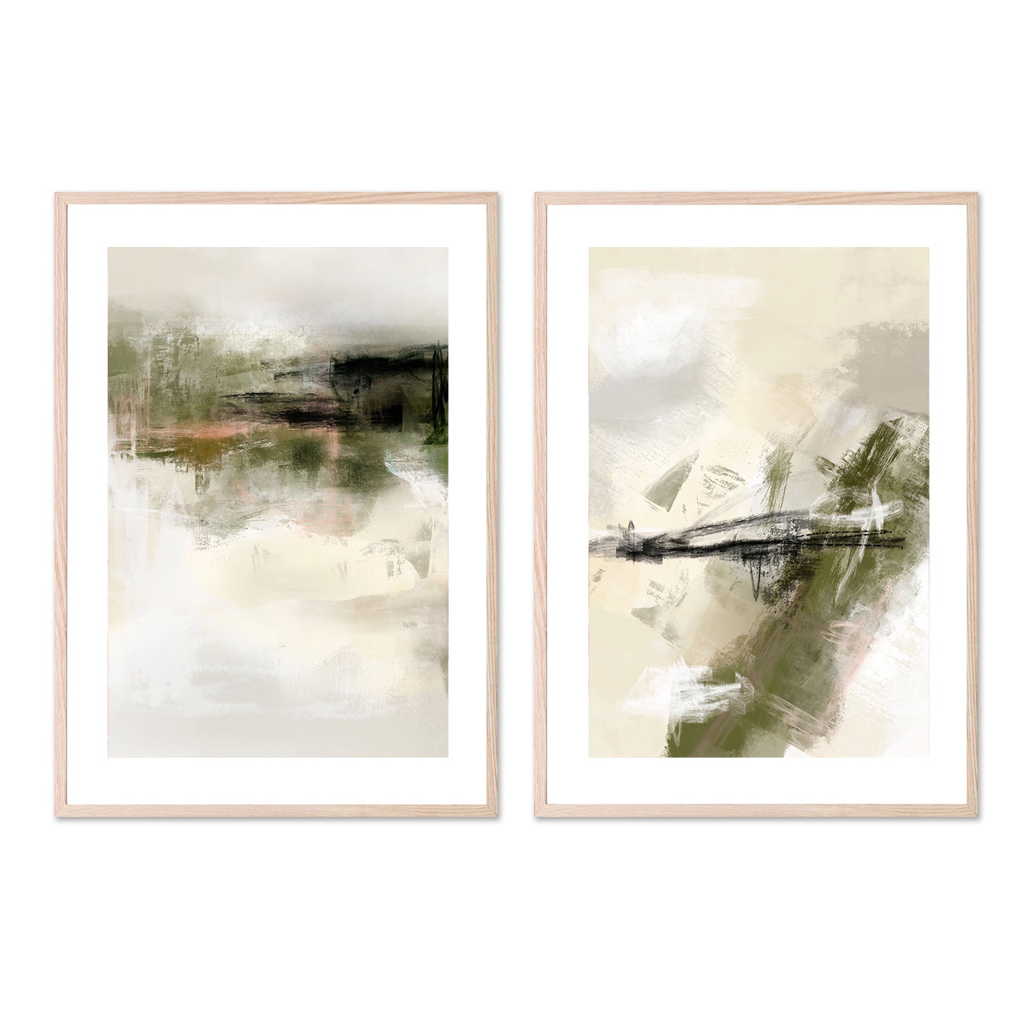 wall-art-print-canvas-poster-framed-Green And Beige, Style A & B, Set Of 2 , By Karine Tonial Grimm-6