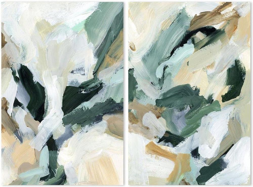 wall-art-print-canvas-poster-framed-Green And Mustard Abstract, Set Of 2-by-Emily Wood-Gioia Wall Art