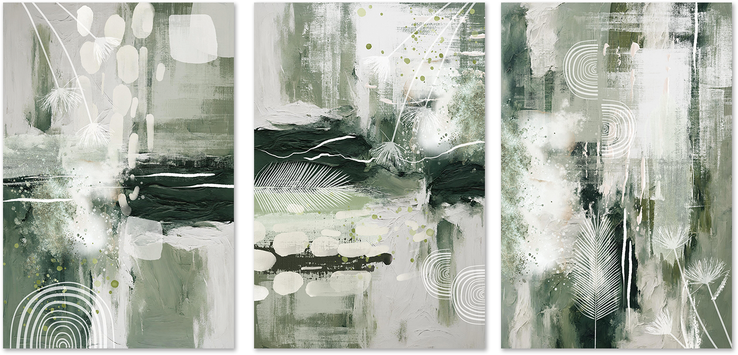 wall-art-print-canvas-poster-framed-Green Chaos, Style A, B & C, Set Of 3 , By Sally Ann Moss-1