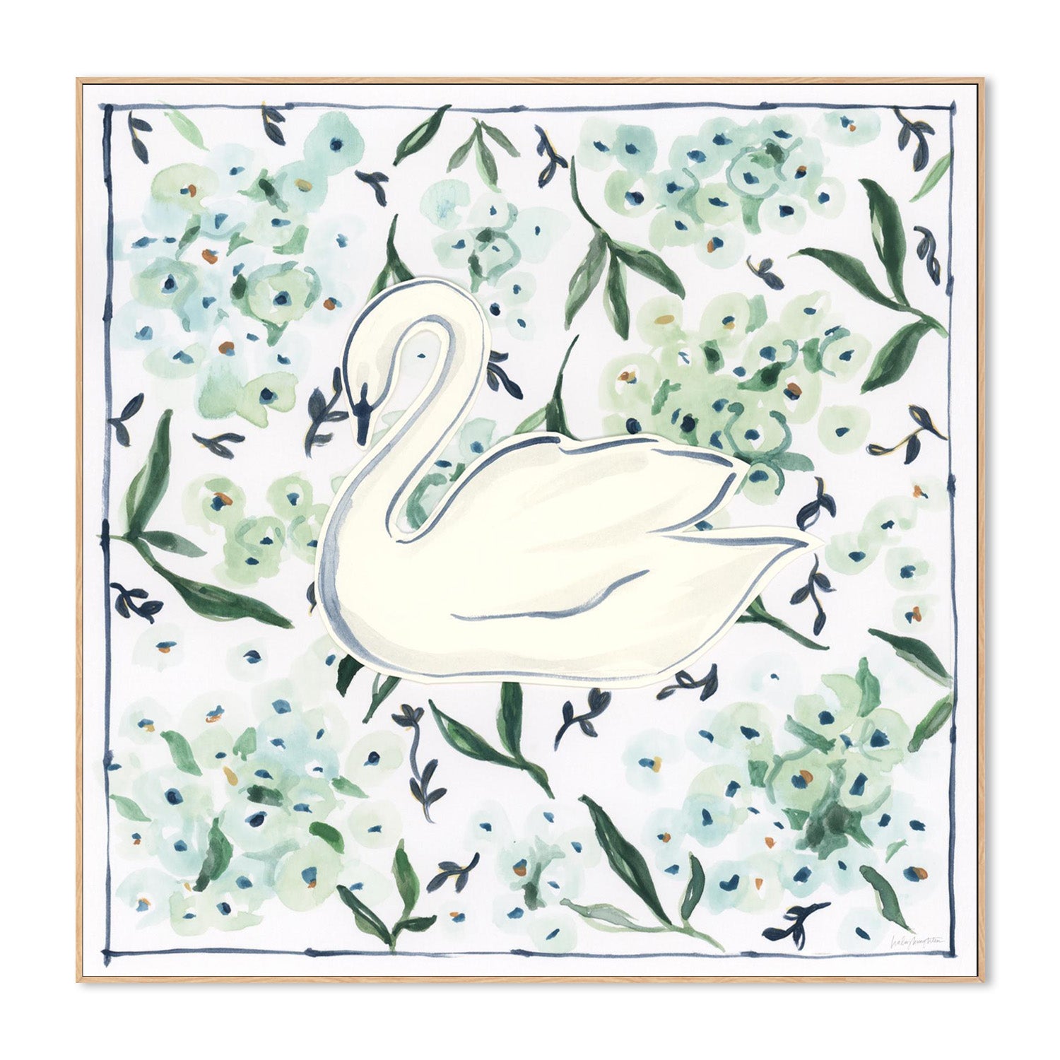 wall-art-print-canvas-poster-framed-Green Hydrangea Swan-4