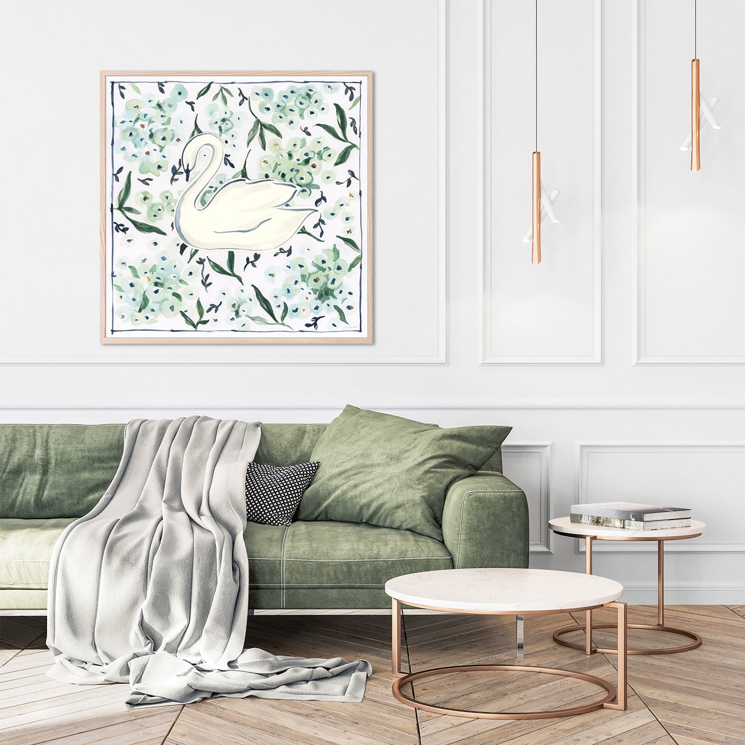 wall-art-print-canvas-poster-framed-Green Hydrangea Swan-8