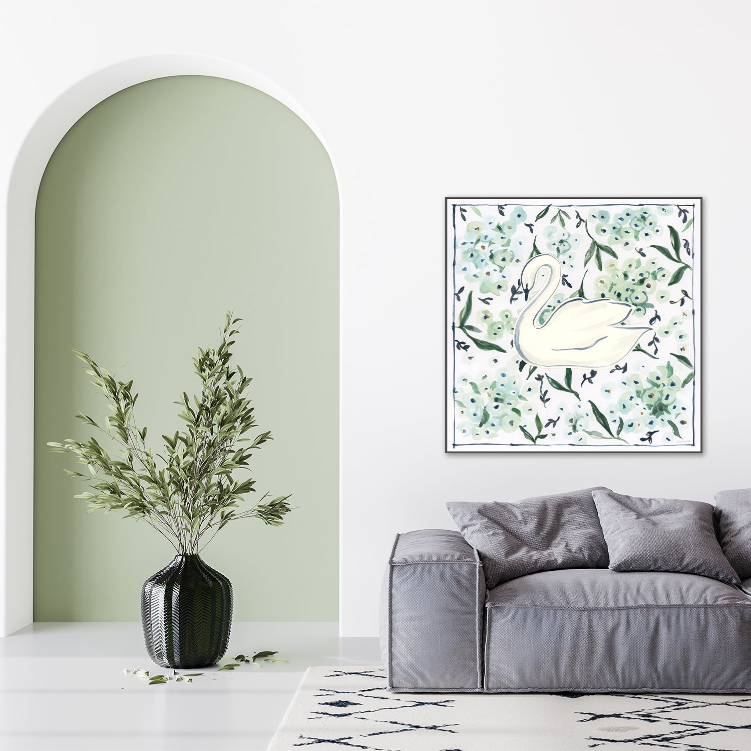 wall-art-print-canvas-poster-framed-Green Hydrangea Swan-9