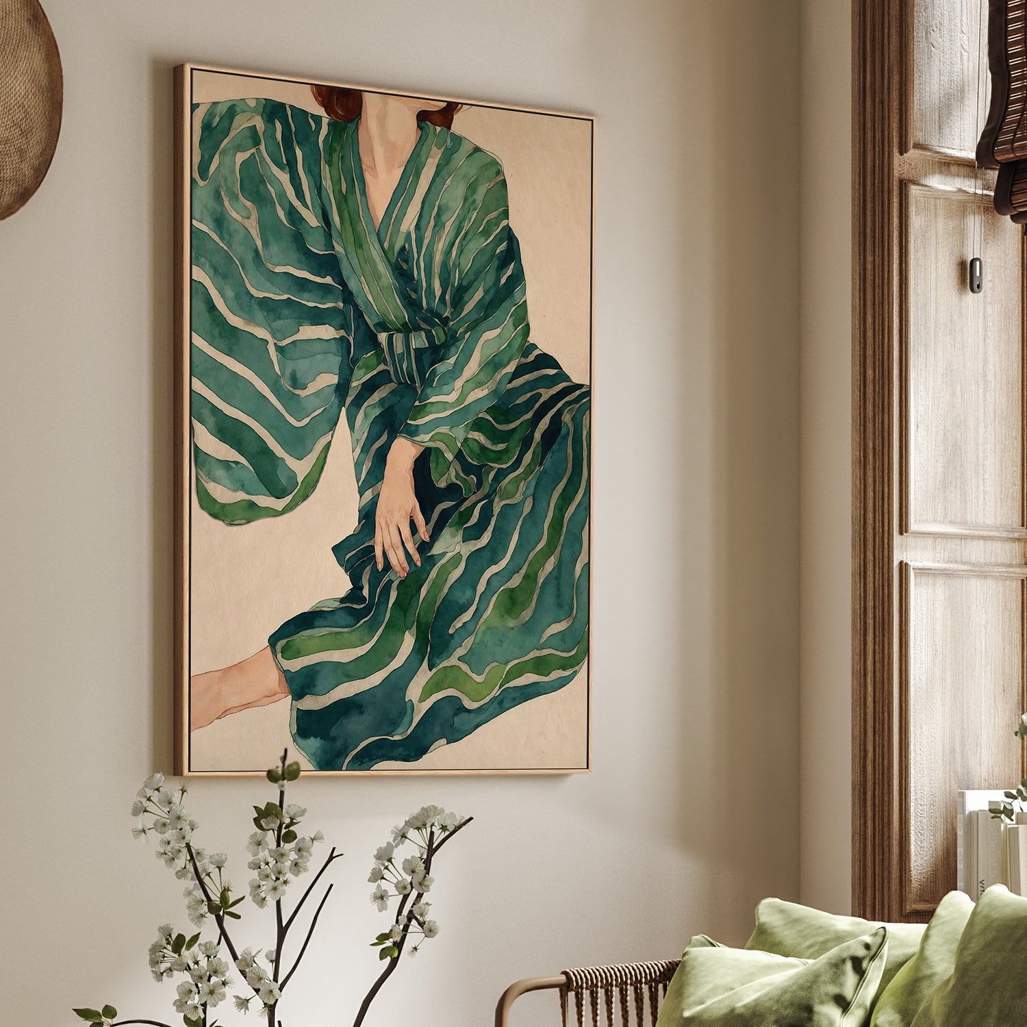 wall-art-print-canvas-poster-framed-Green Kimono Flow-2