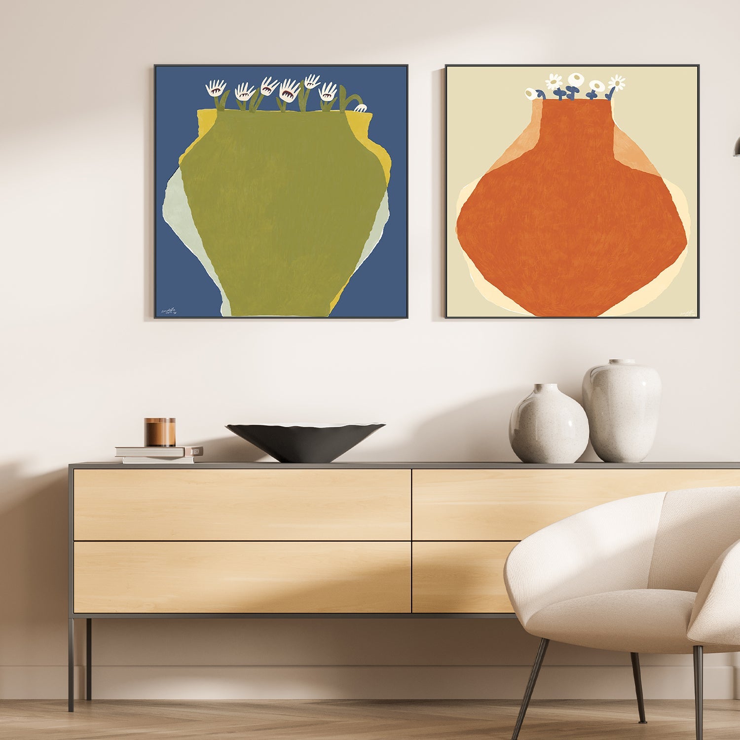 wall-art-print-canvas-poster-framed-Green Vase & Orange Vase, Set Of 2 , By Andelle Art-2