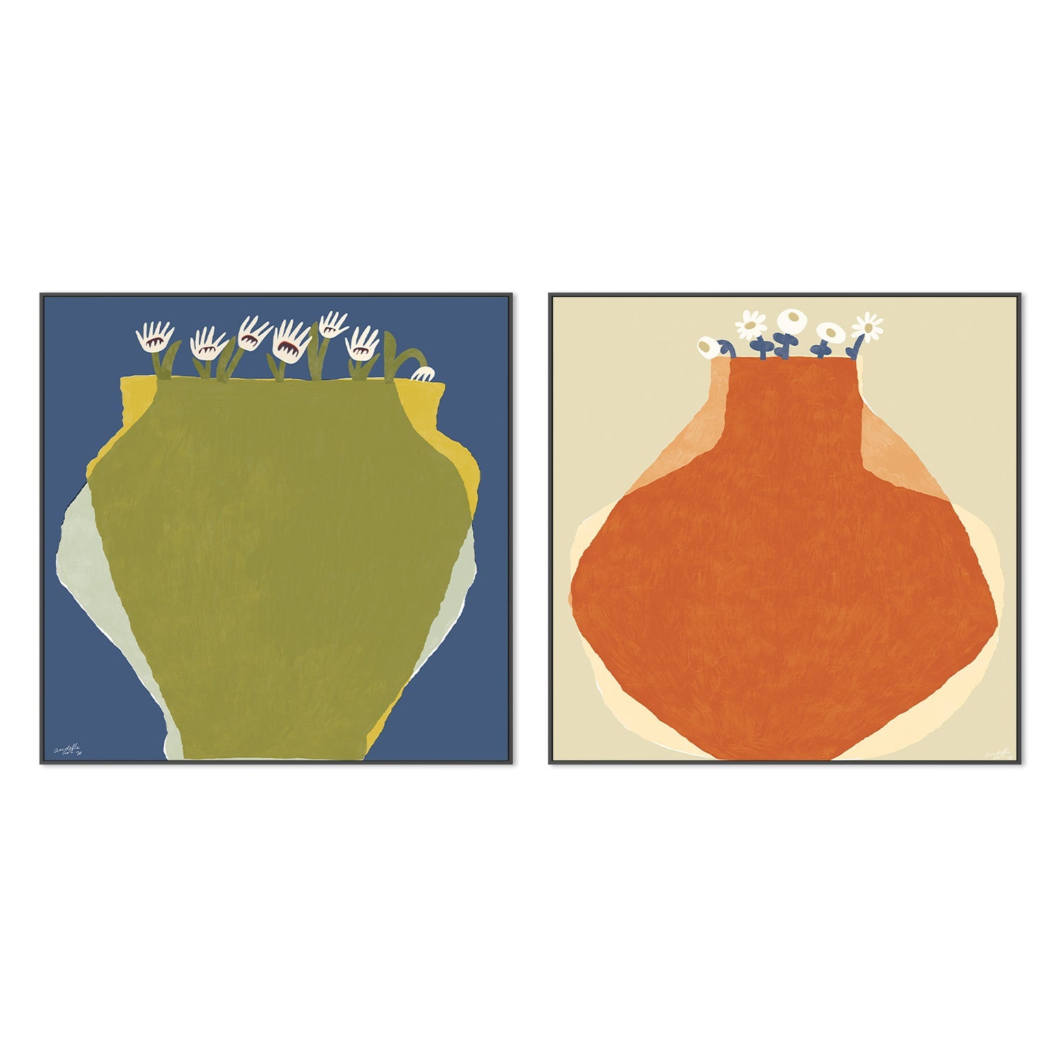 wall-art-print-canvas-poster-framed-Green Vase & Orange Vase, Set Of 2 , By Andelle Art-3