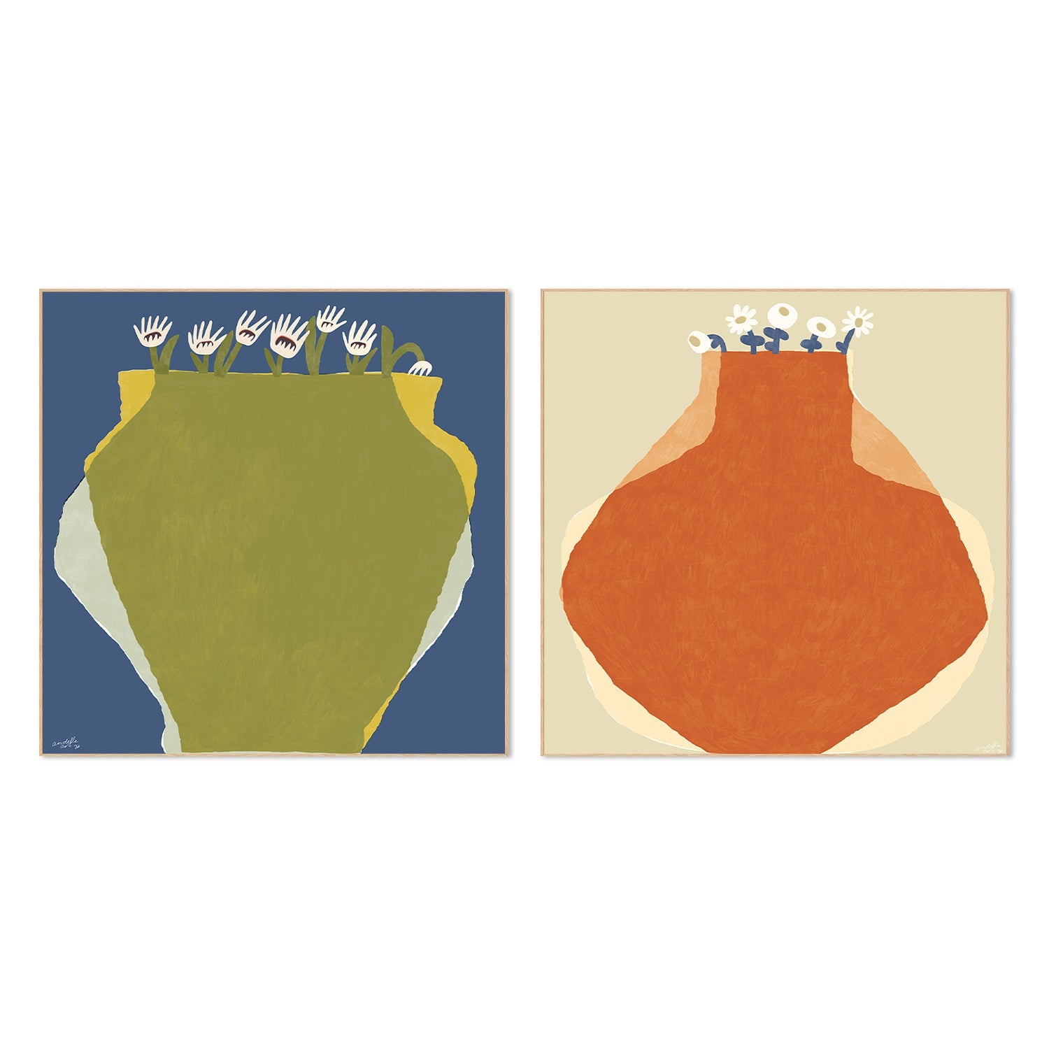 wall-art-print-canvas-poster-framed-Green Vase & Orange Vase, Set Of 2 , By Andelle Art-4