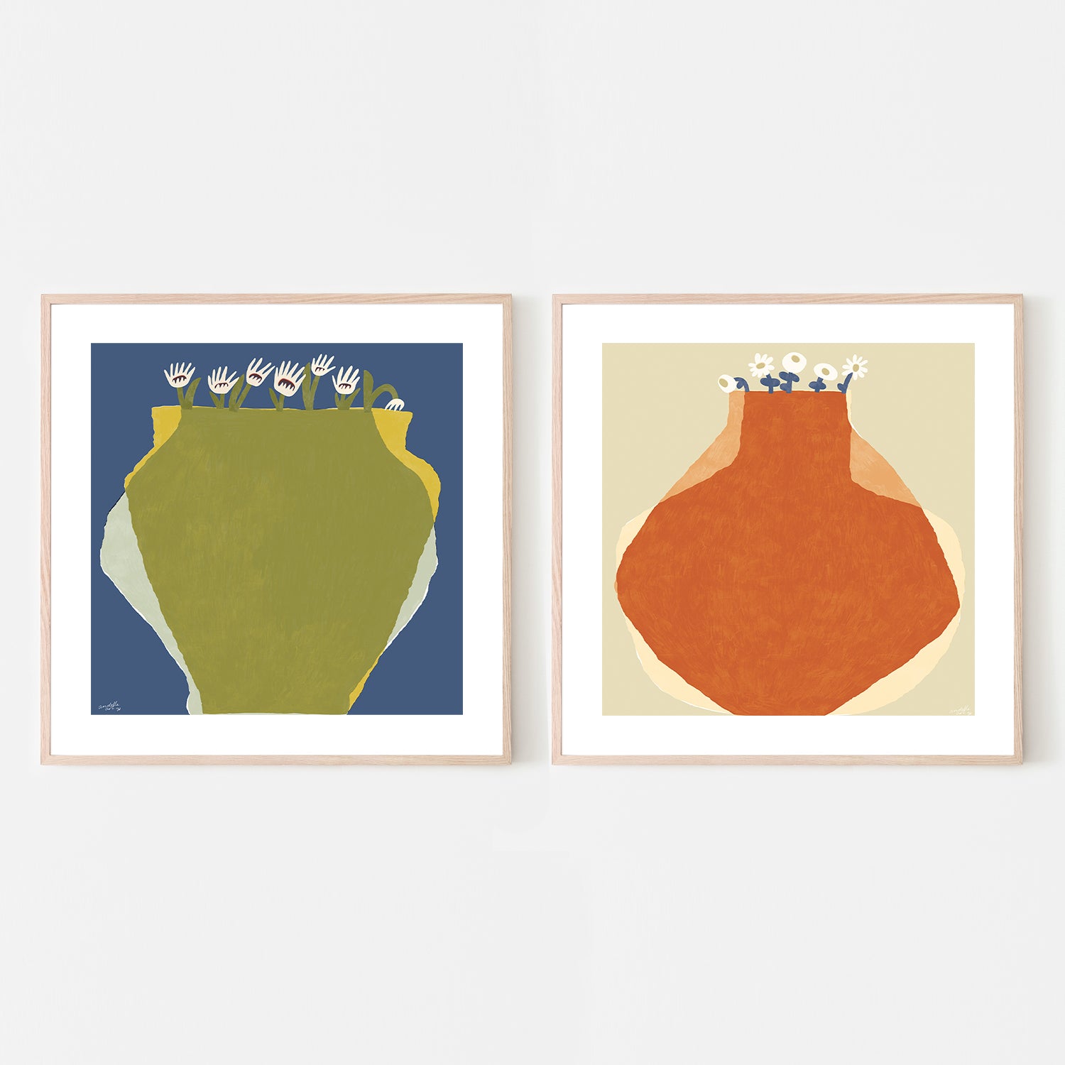 wall-art-print-canvas-poster-framed-Green Vase & Orange Vase, Set Of 2 , By Andelle Art-6