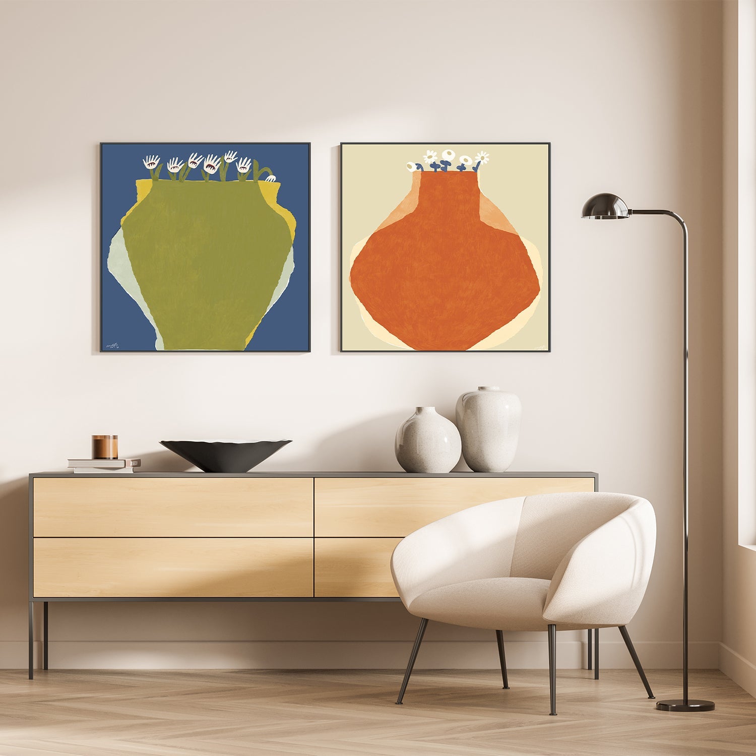wall-art-print-canvas-poster-framed-Green Vase & Orange Vase, Set Of 2 , By Andelle Art-7