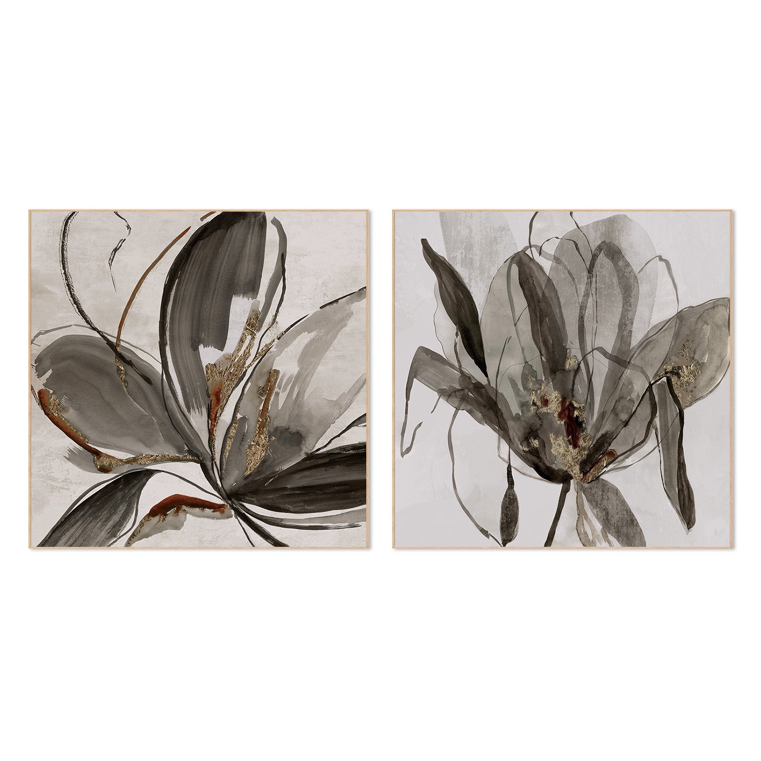 wall-art-print-canvas-poster-framed-Grey Glory Brown Tone & Charcoal In Bloom, Set Of 2 , By Asia Jensen-4