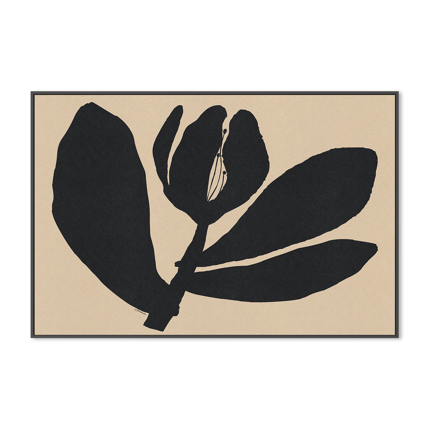 wall-art-print-canvas-poster-framed-Half Closed Black Flower On Beige-3