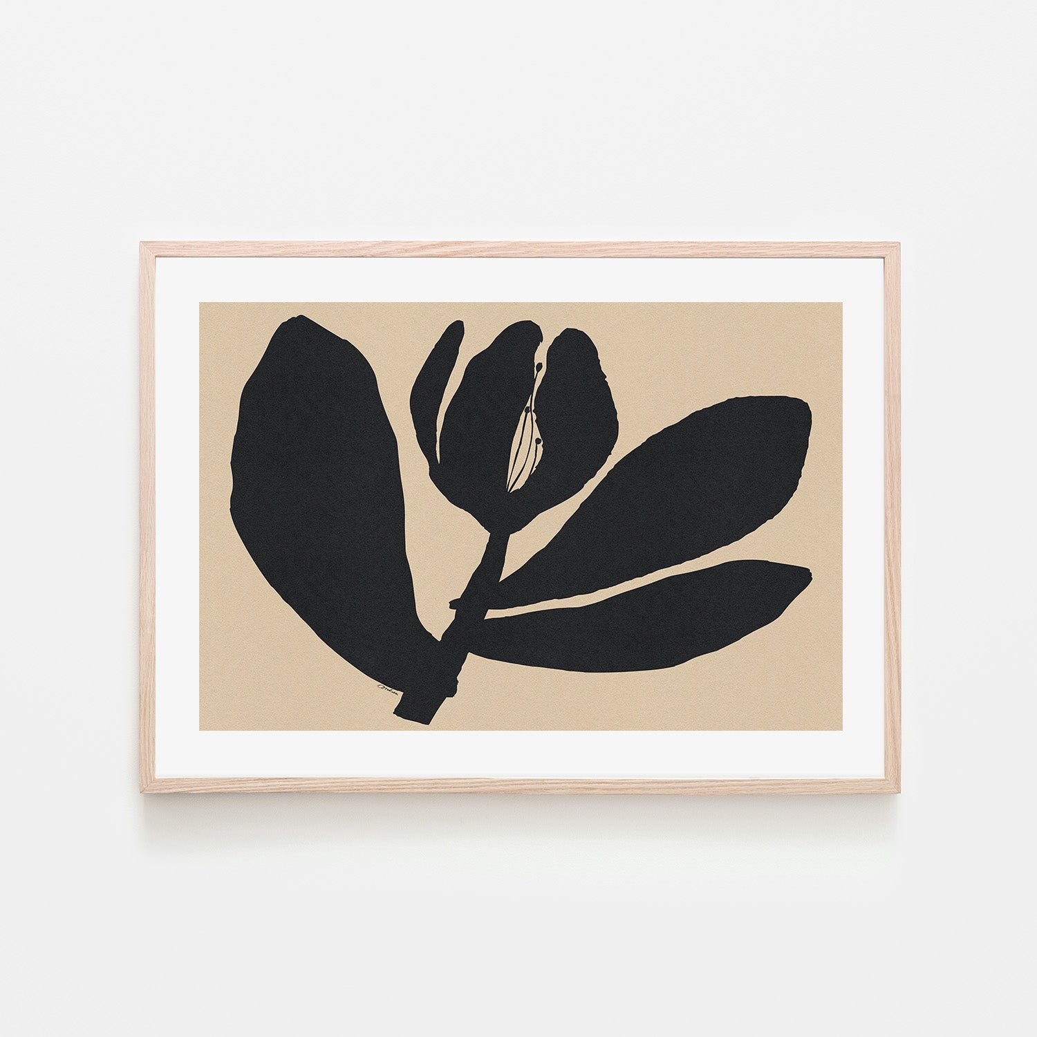 wall-art-print-canvas-poster-framed-Half Closed Black Flower On Beige-6
