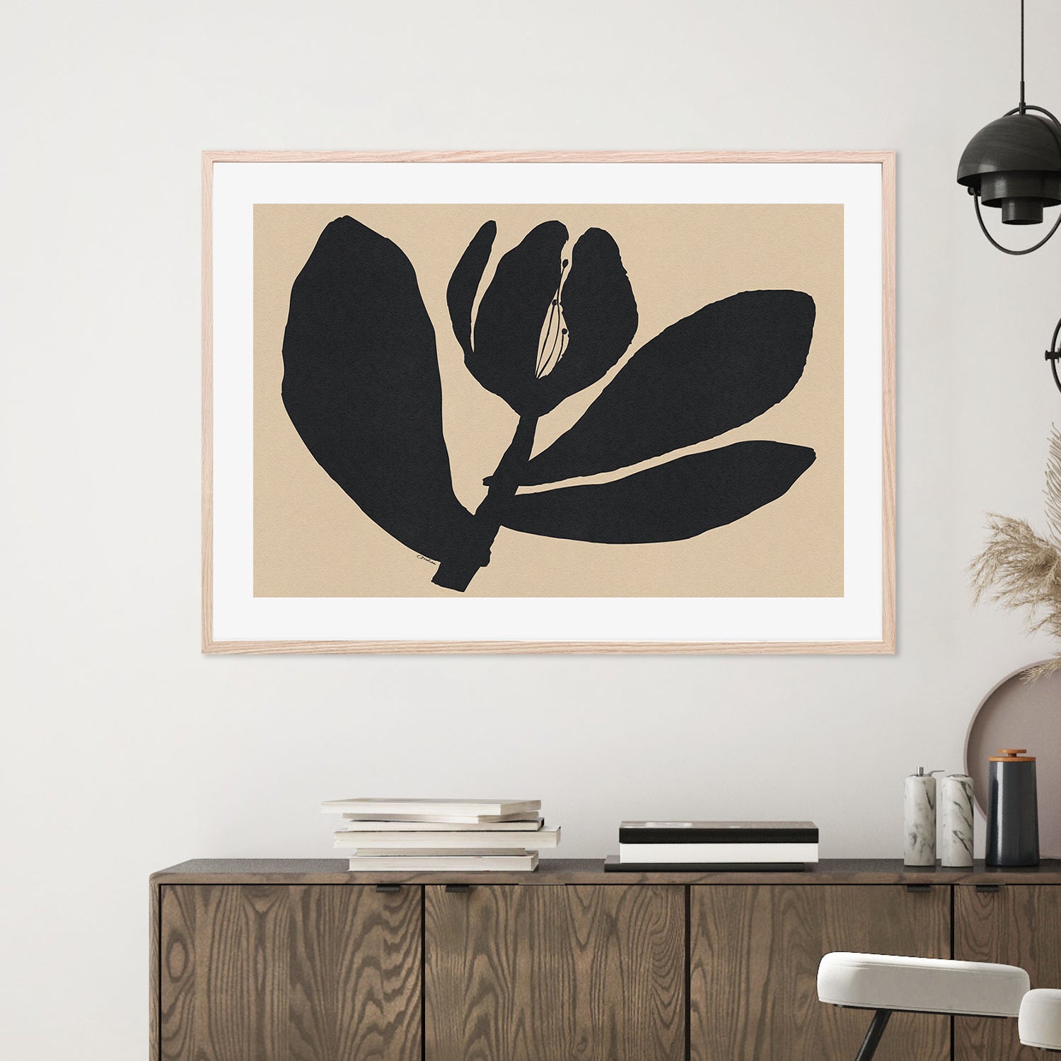 wall-art-print-canvas-poster-framed-Half Closed Black Flower On Beige-8