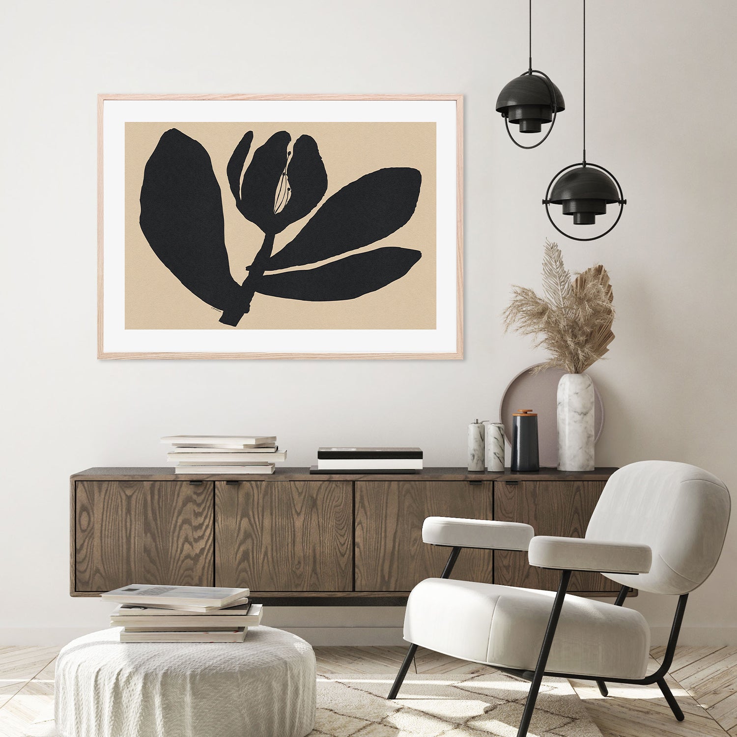wall-art-print-canvas-poster-framed-Half Closed Black Flower On Beige-9