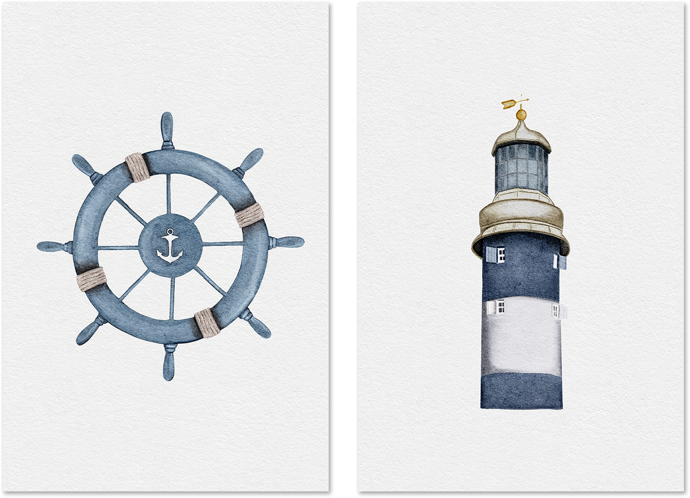 wall-art-print-canvas-poster-framed-Helm Wheel and Lighthouse, Set Of 2 , By Leah Straatsma-1