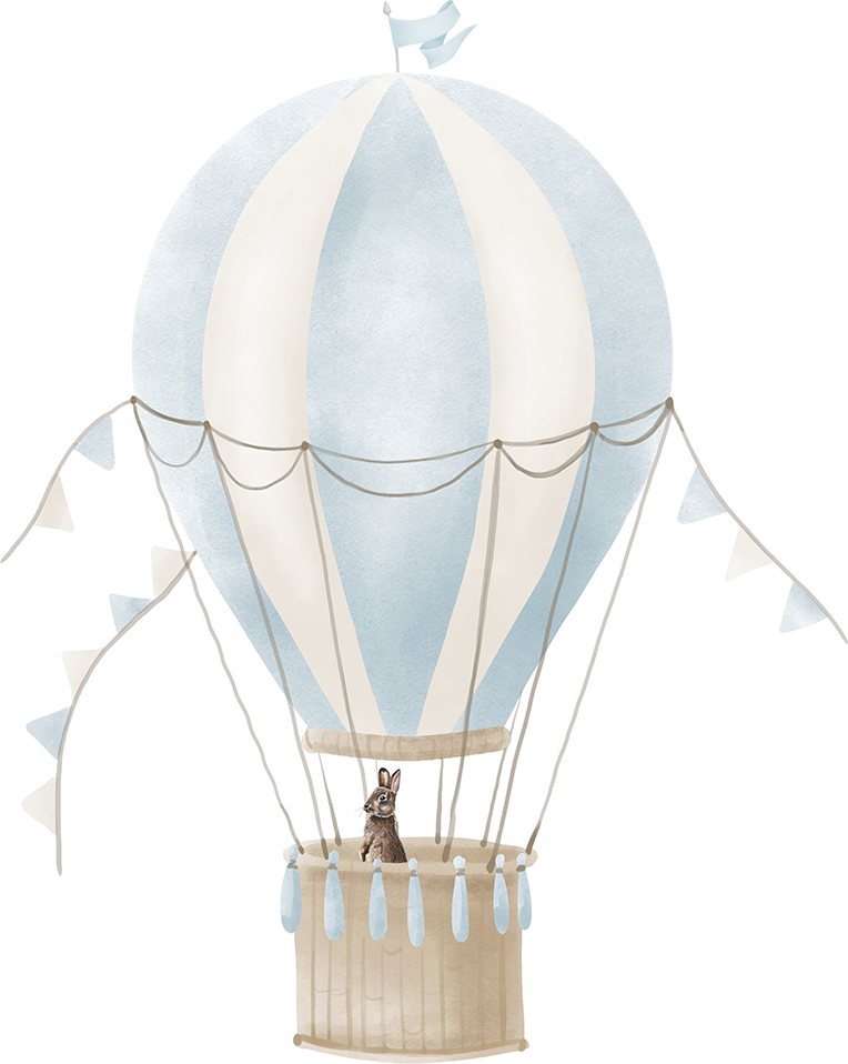 wall-art-print-canvas-poster-framed-Hot Air Balloon Blue Bunny , By At Viv Home Prints-1