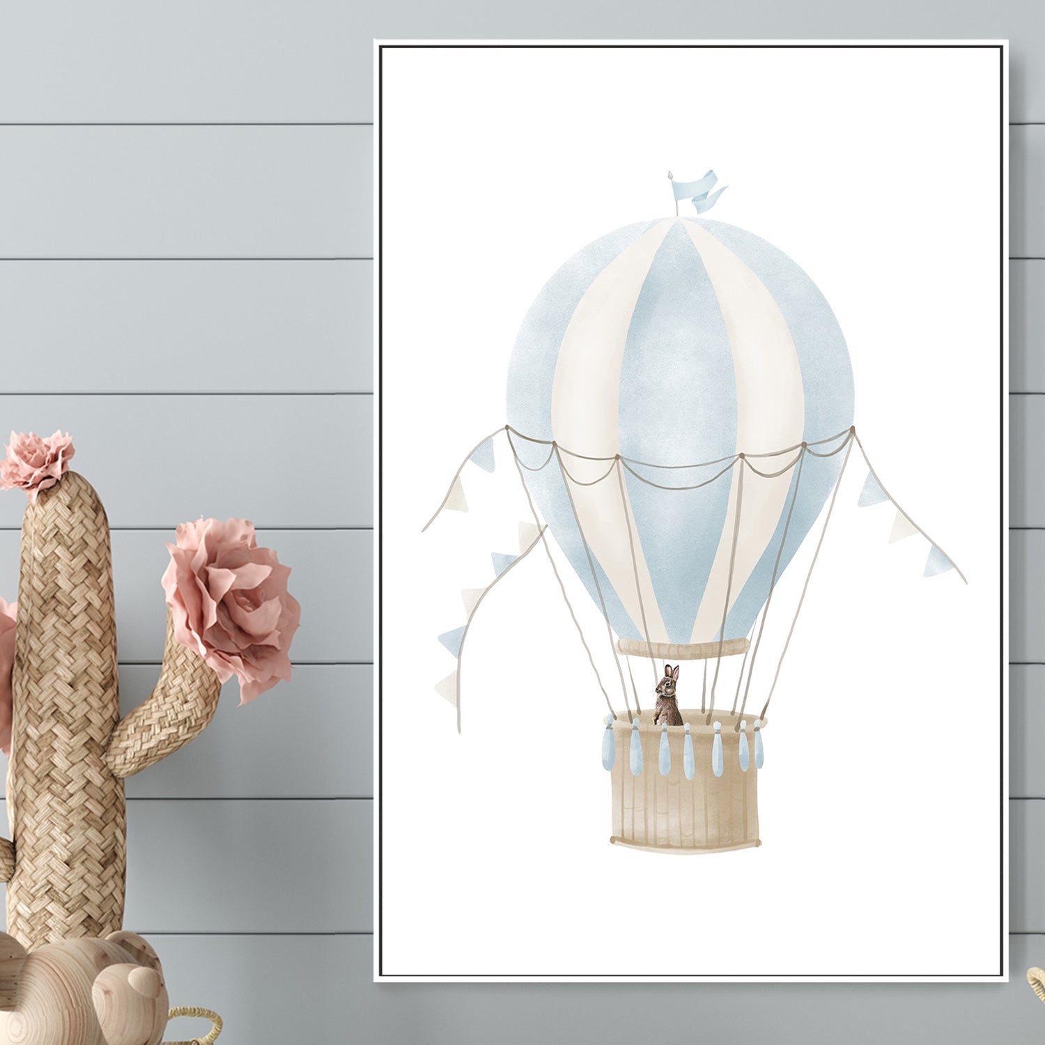 wall-art-print-canvas-poster-framed-Hot Air Balloon Blue Bunny , By At Viv Home Prints-2