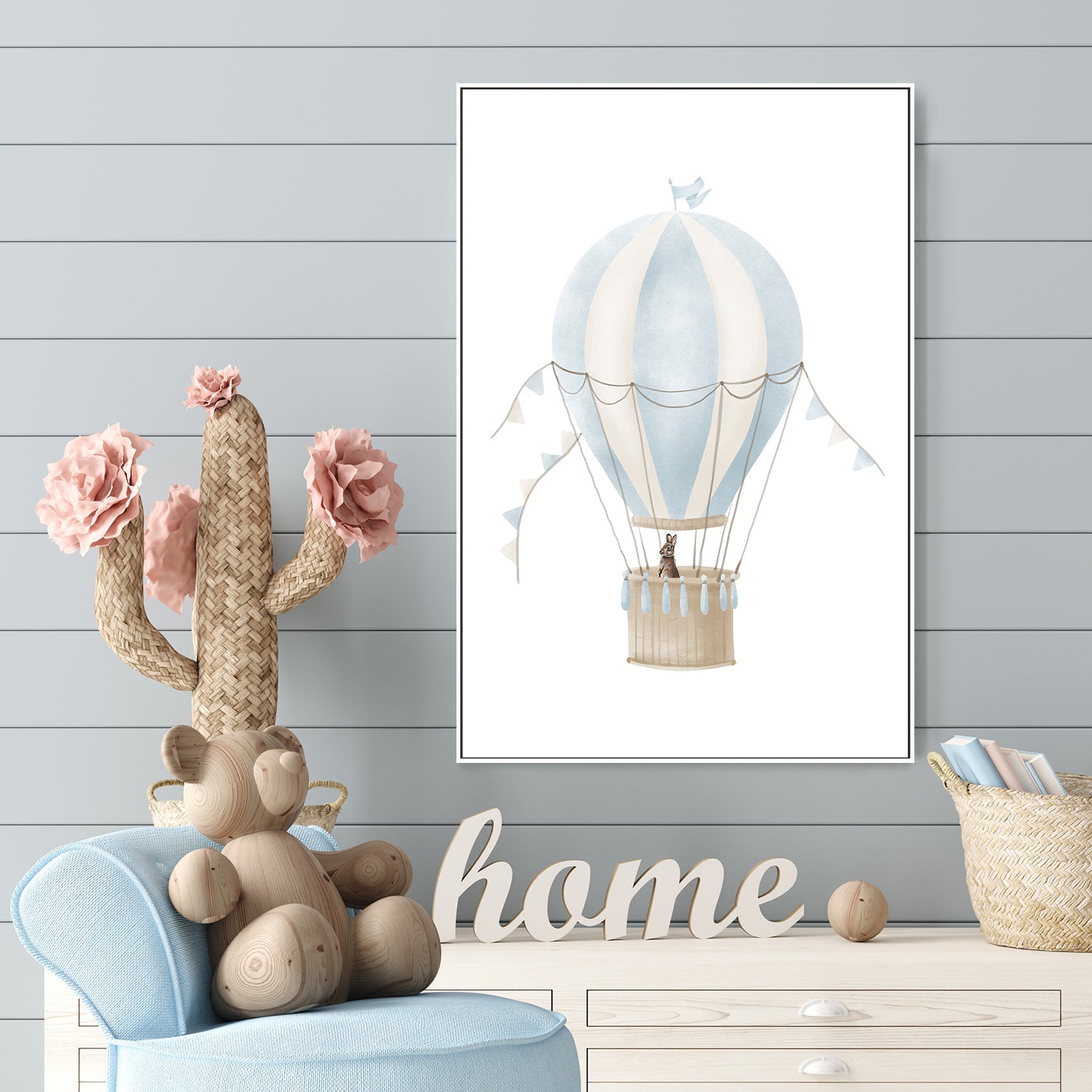 wall-art-print-canvas-poster-framed-Hot Air Balloon Blue Bunny , By At Viv Home Prints-7